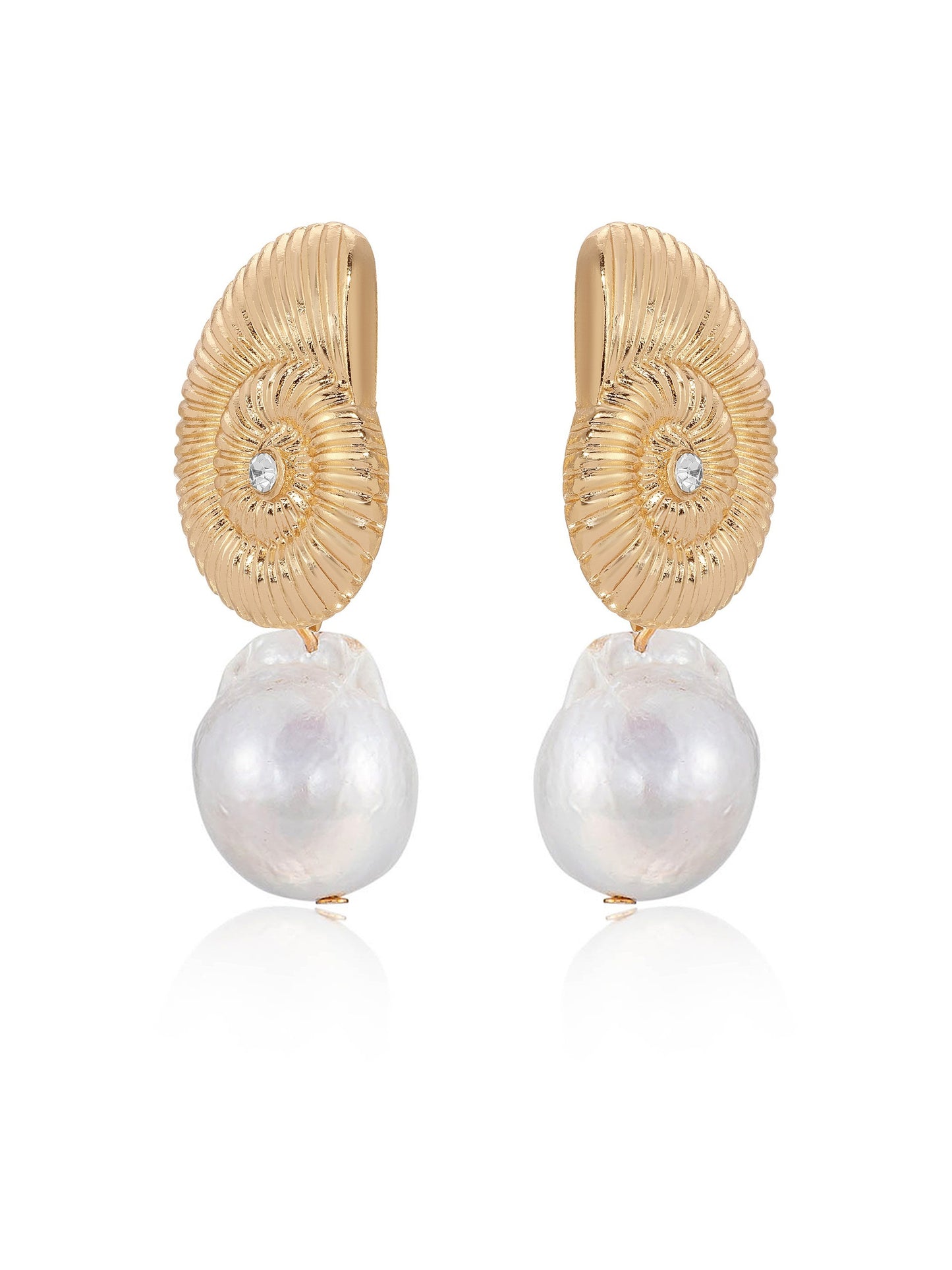 Nautilus Shell Freshwater Pearl Dangle Earrings full