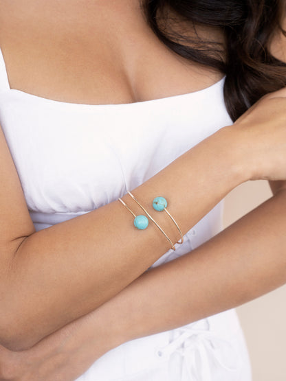 Summer Escape Turquoise Bead Wire Cuff on model 2