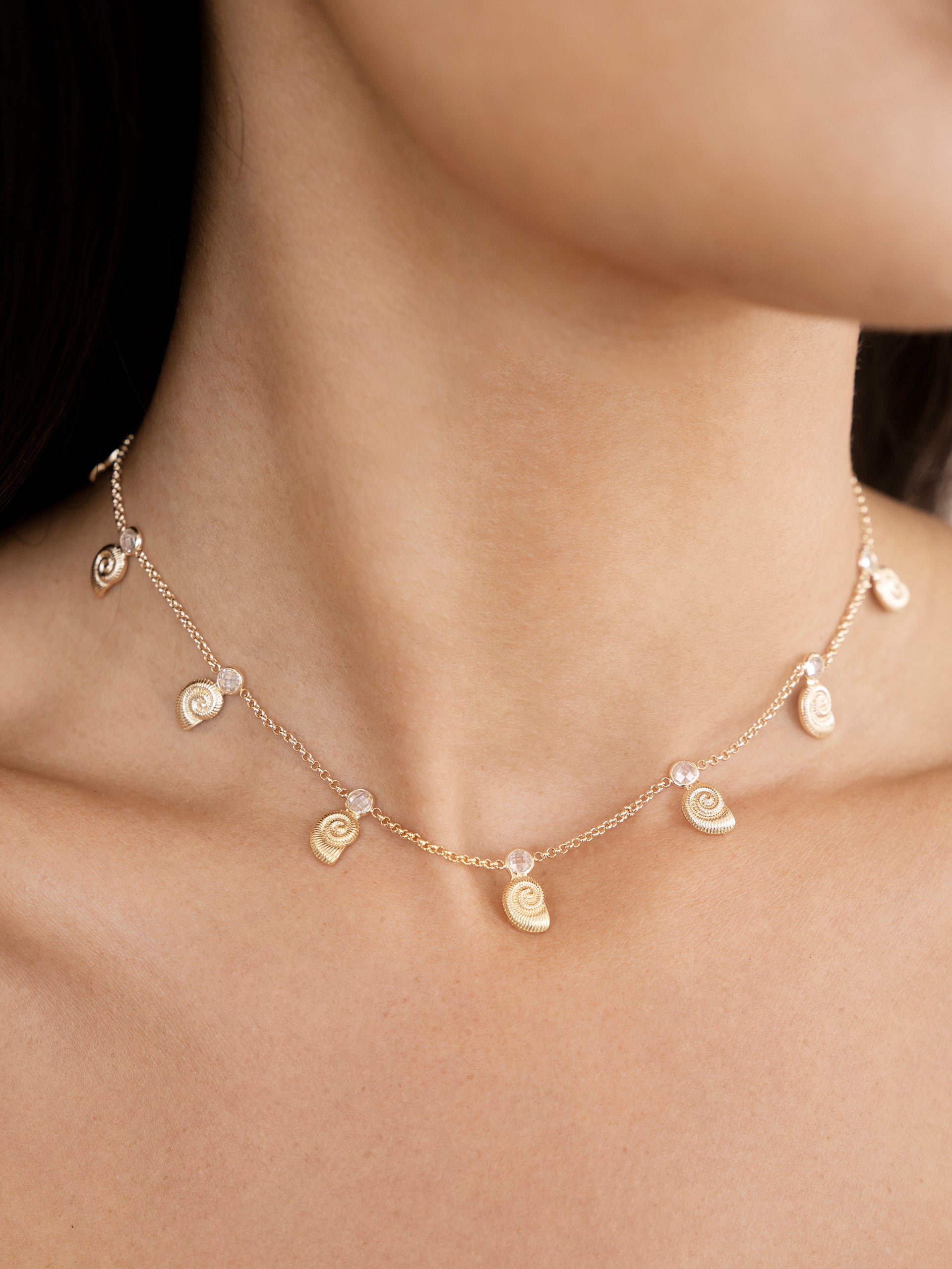 Nautilus Shell Charm Necklace on model