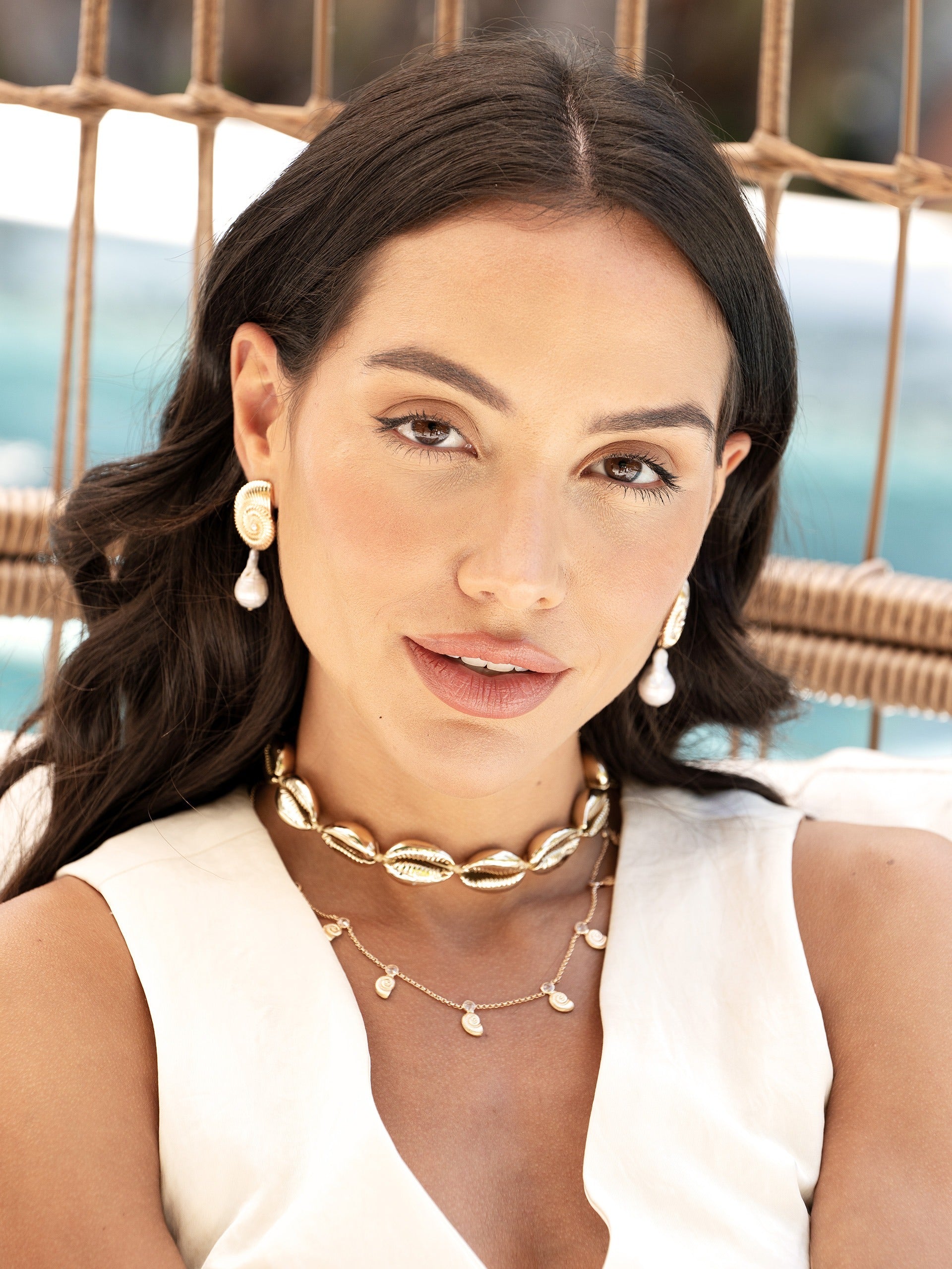 Nautilus Shell Charm Necklace on model 5