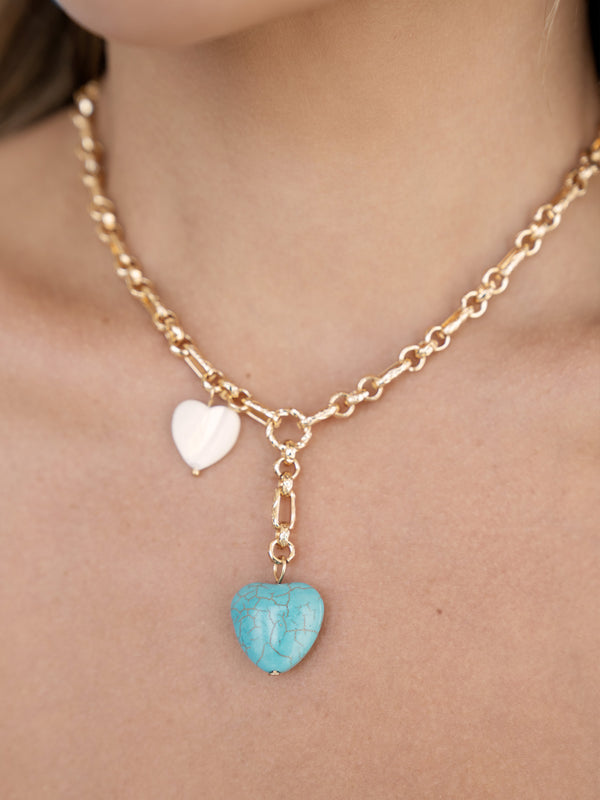 Turquoise and Pearl Hearts Lariat Second