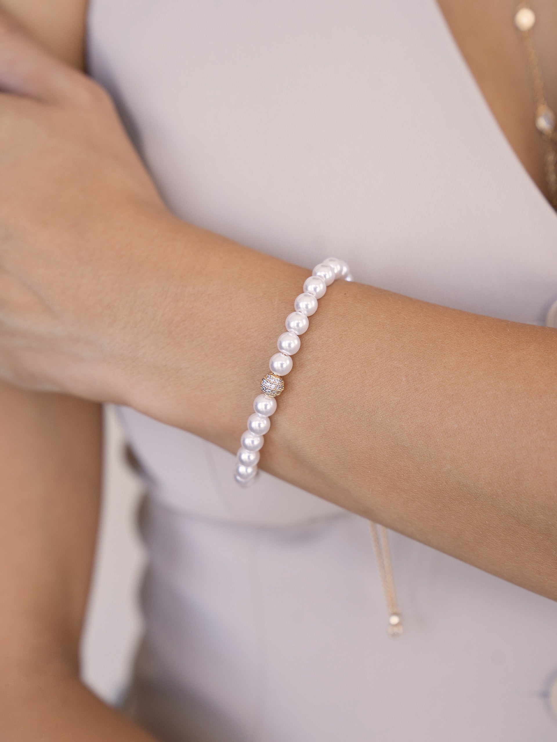 Pearl Adjustable Bracelet on model 1