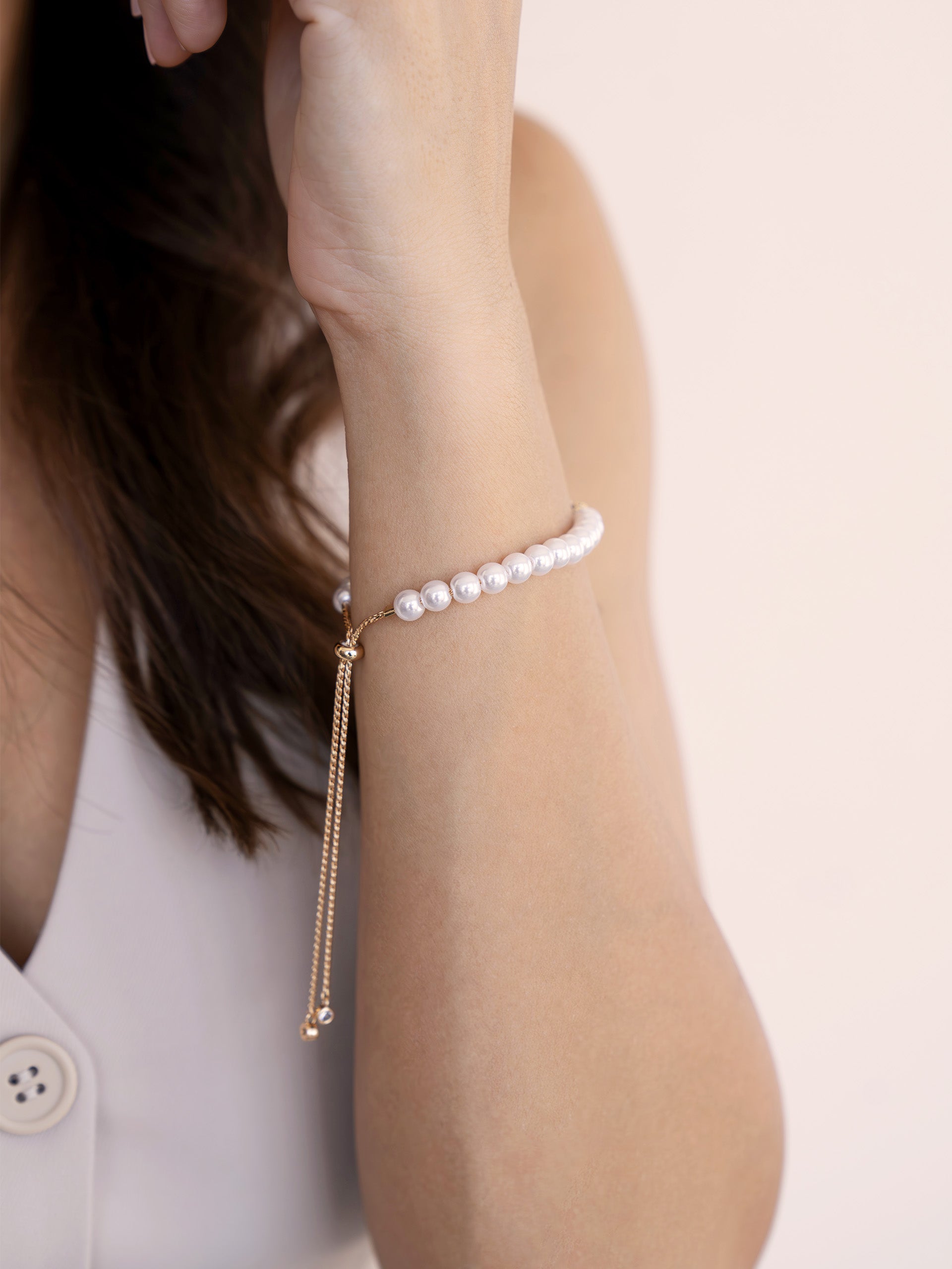 Pearl Adjustable Bracelet on model 3