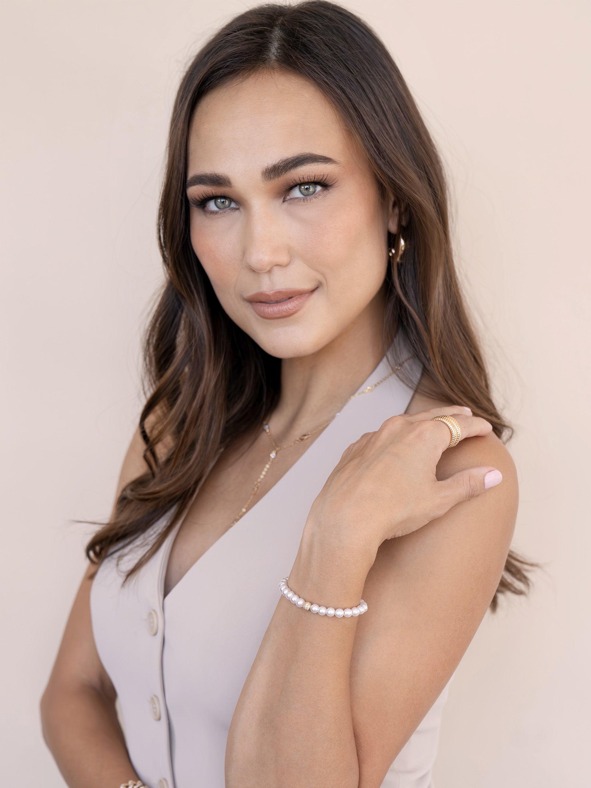 Pearl Adjustable Bracelet on model 6