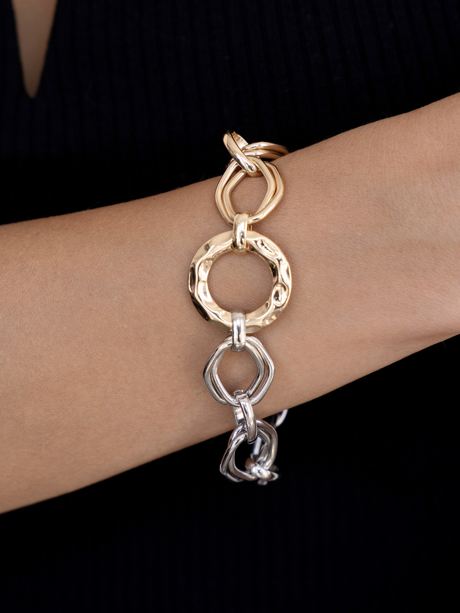 Mixed Metal Chain Link Bracelet on model 2