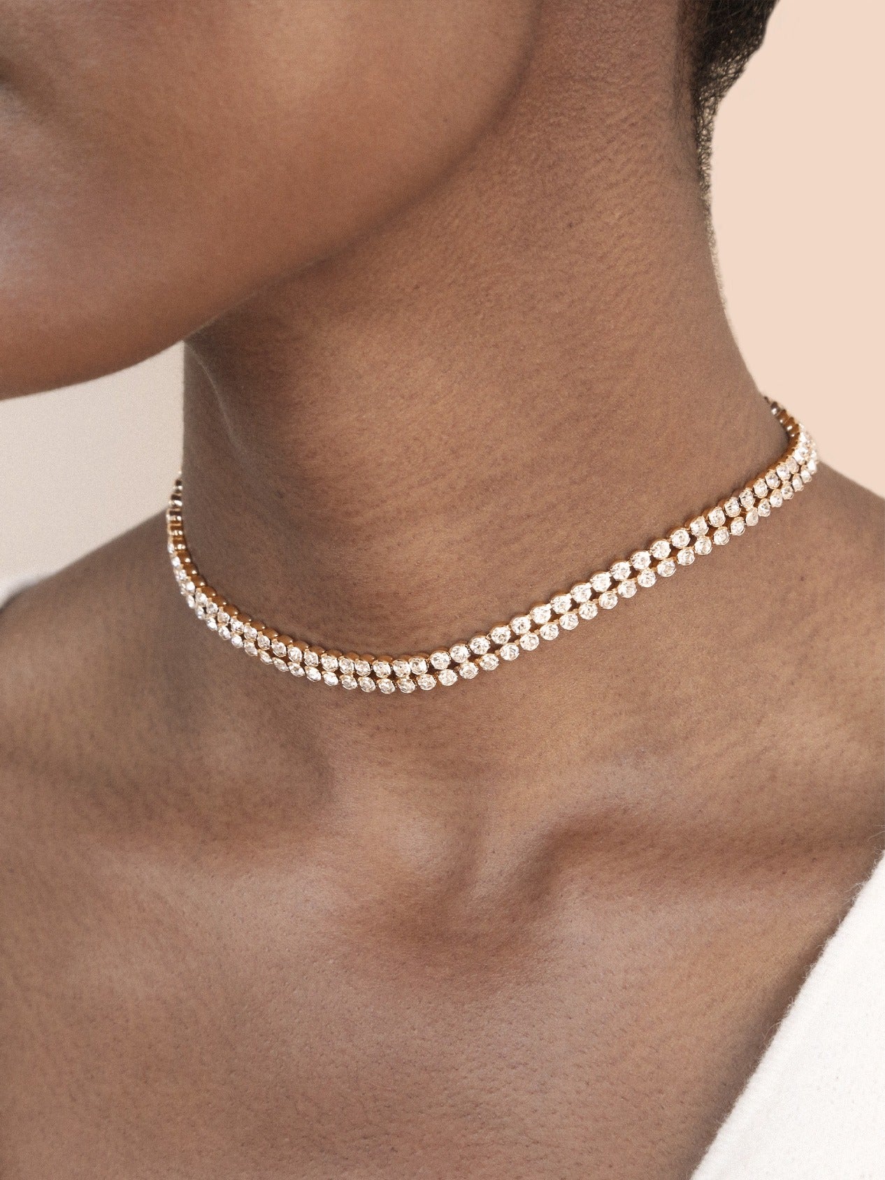 Two Rows of Crystal Sparkle Choker on model