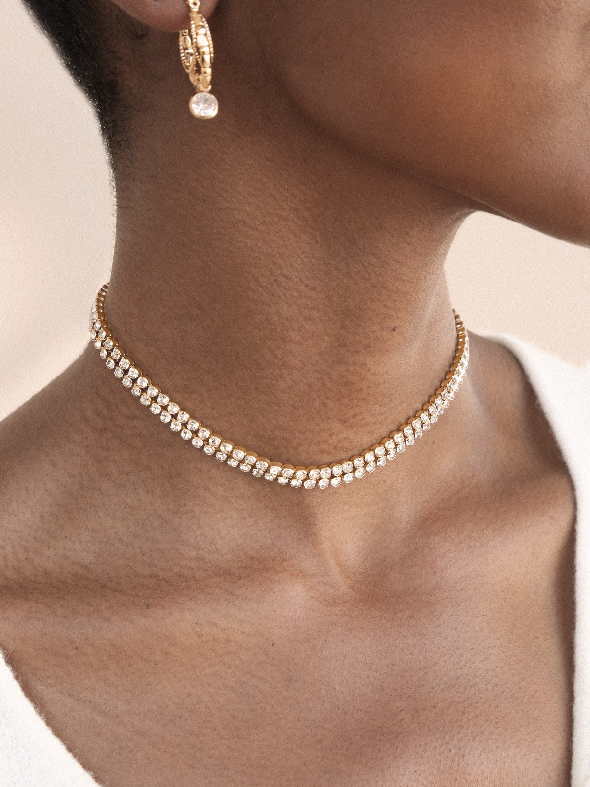 Two Rows of Crystal Sparkle Choker on model 2