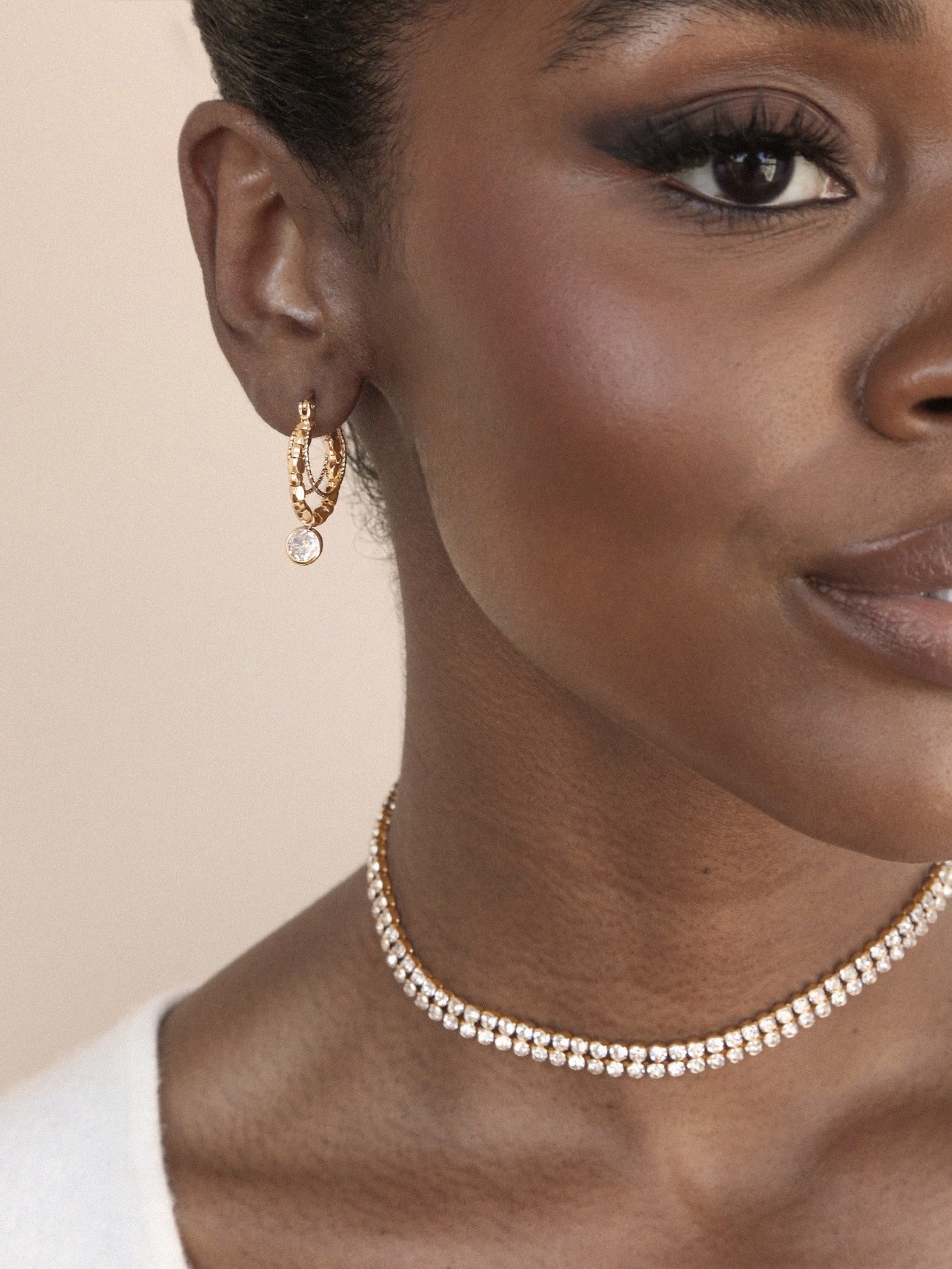 Two Rows of Crystal Sparkle Choker on model 3