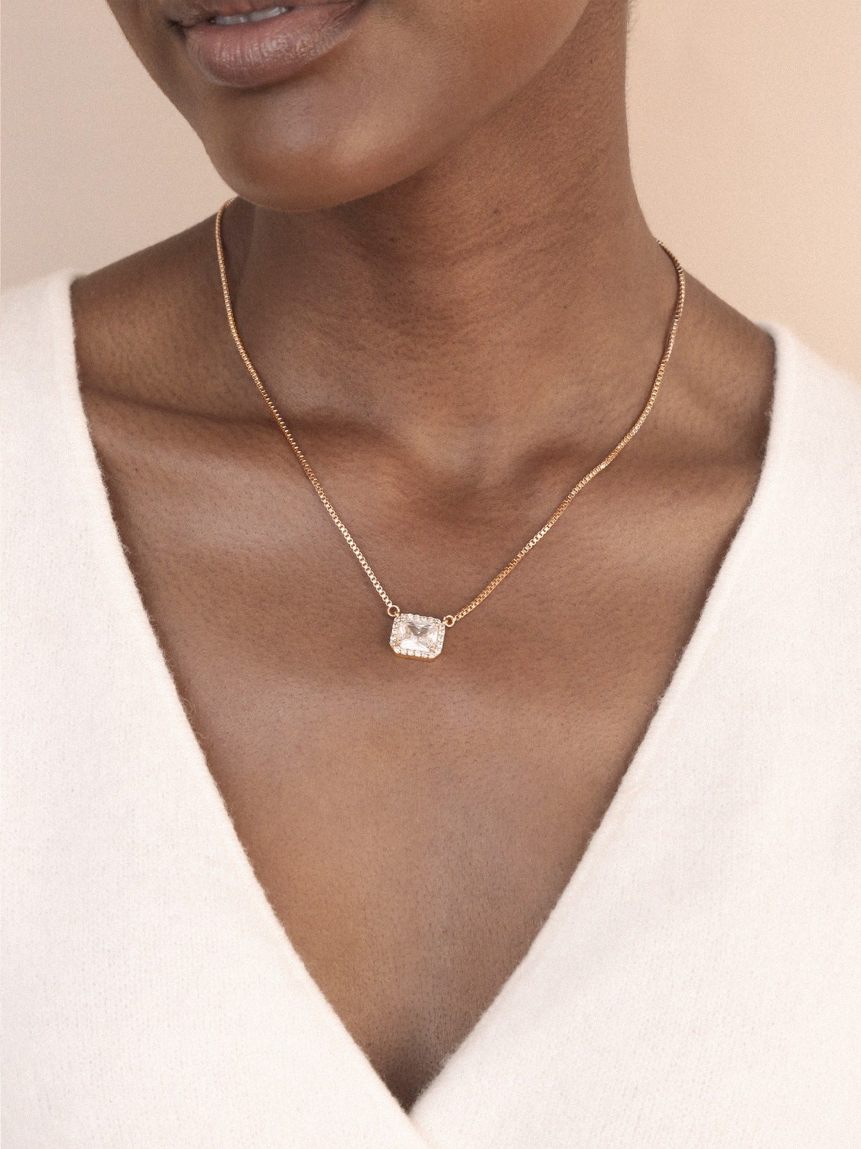 New Day Crystal Pendant Necklace on model