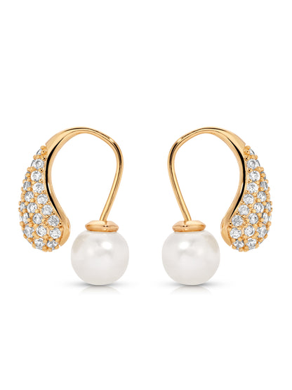 Hooked Pavé and Pearl Earrings