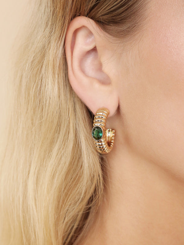 Ribbed Emerald Large Hoops Second