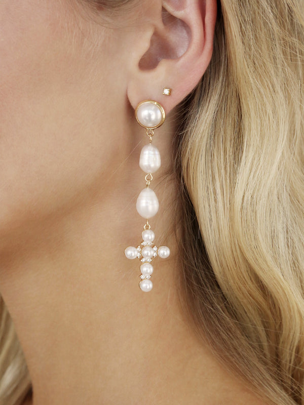 Pearl Cross Drop Earrings Second