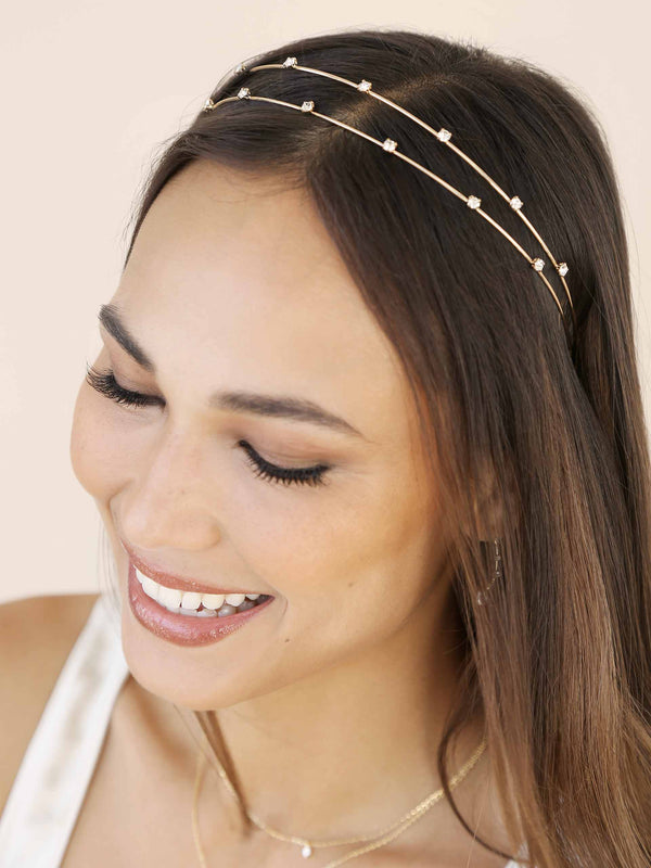 Delicate Crystal Dotted Gold Headband Second