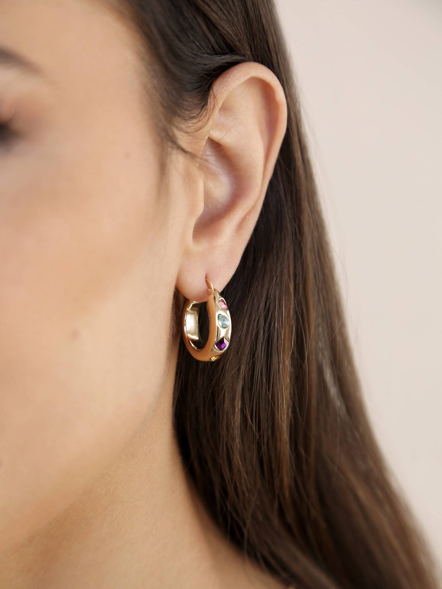 Lively Rainbow Crystal Hoop Earrings