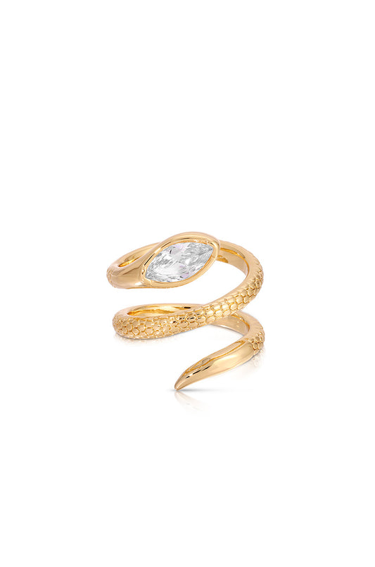 Marquise Coiled Ring Clear Crystal with 18k Gold Plating