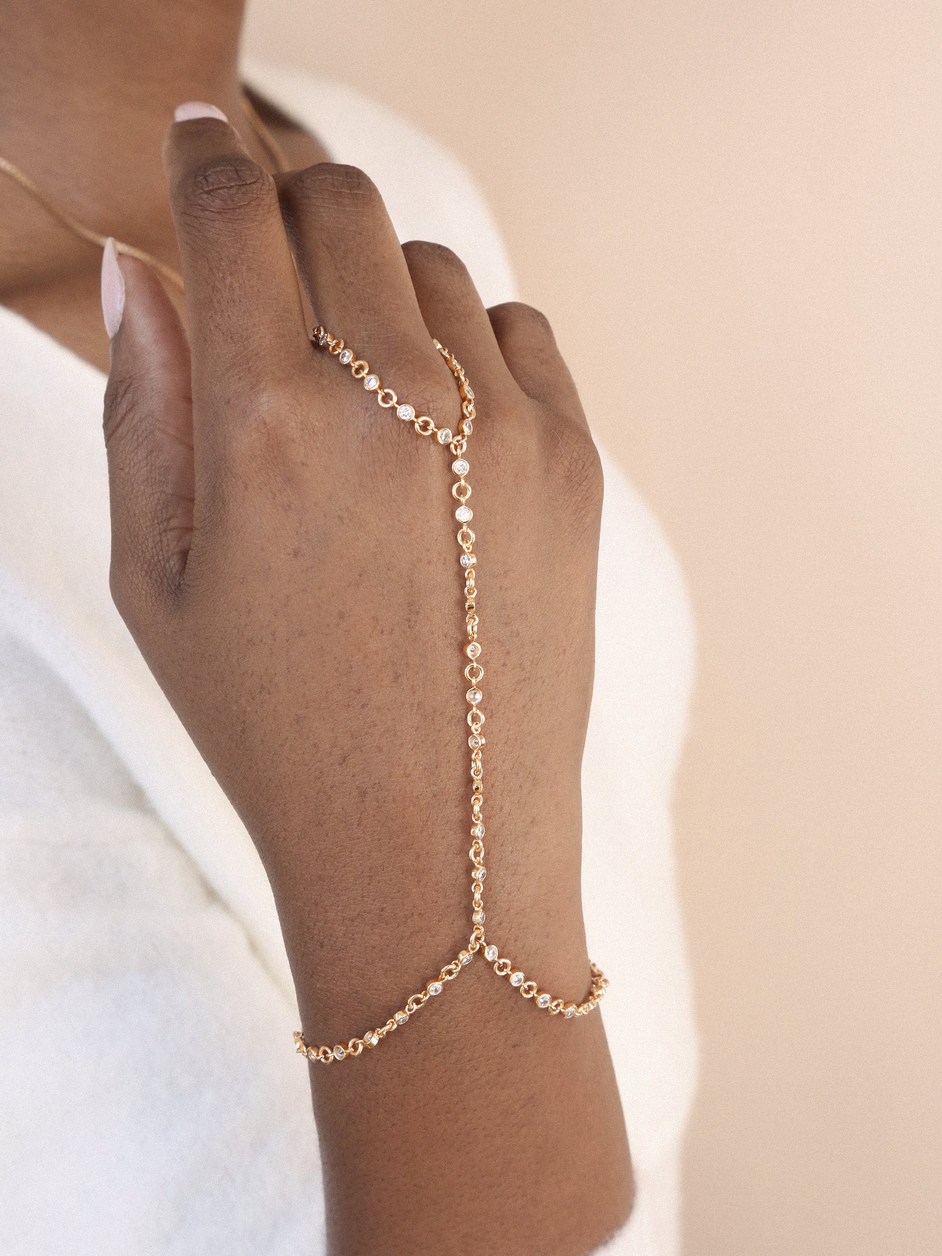 Crystal Dotted Hand Chain on model 3