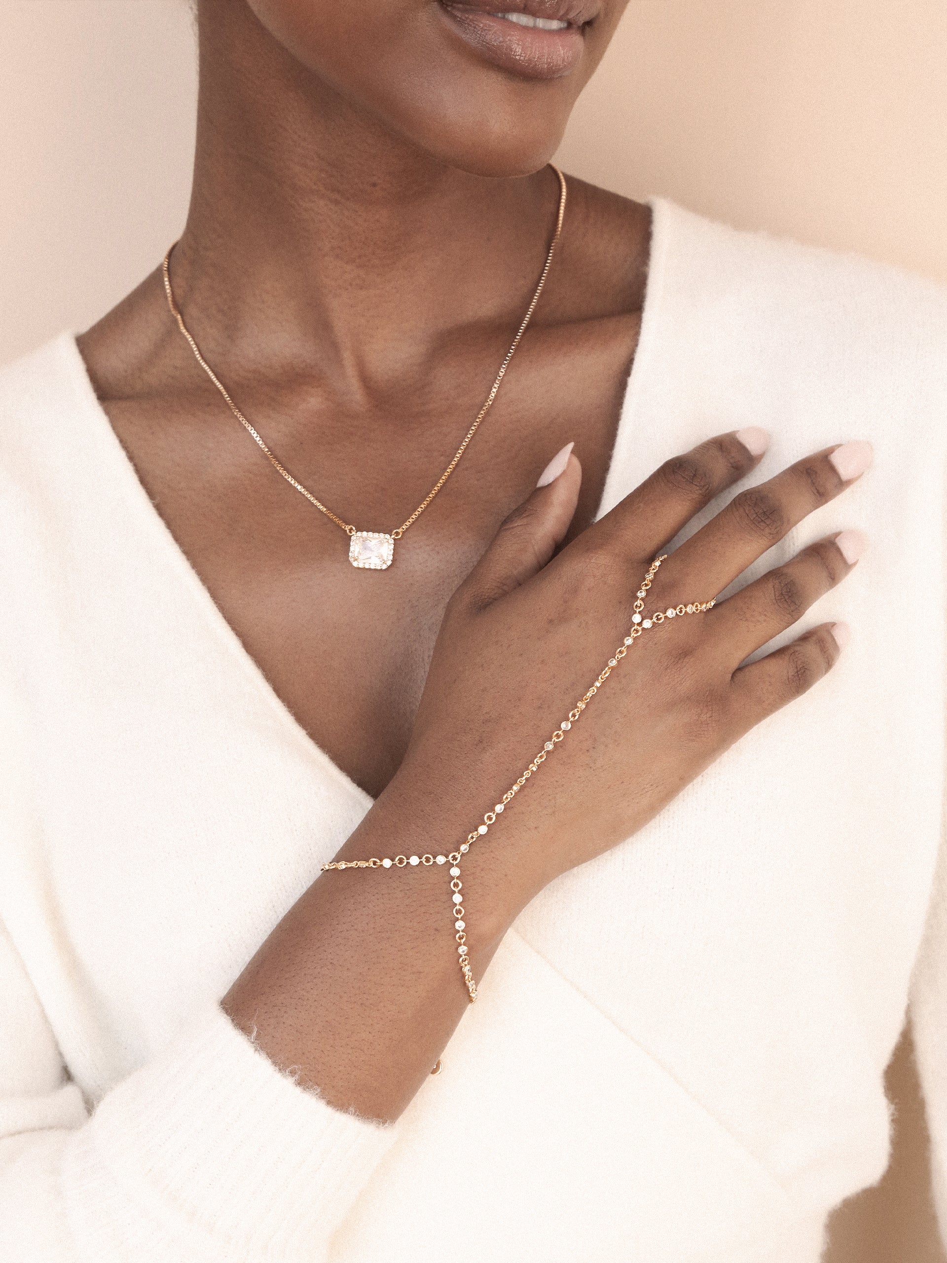 Crystal Dotted Hand Chain on model 4