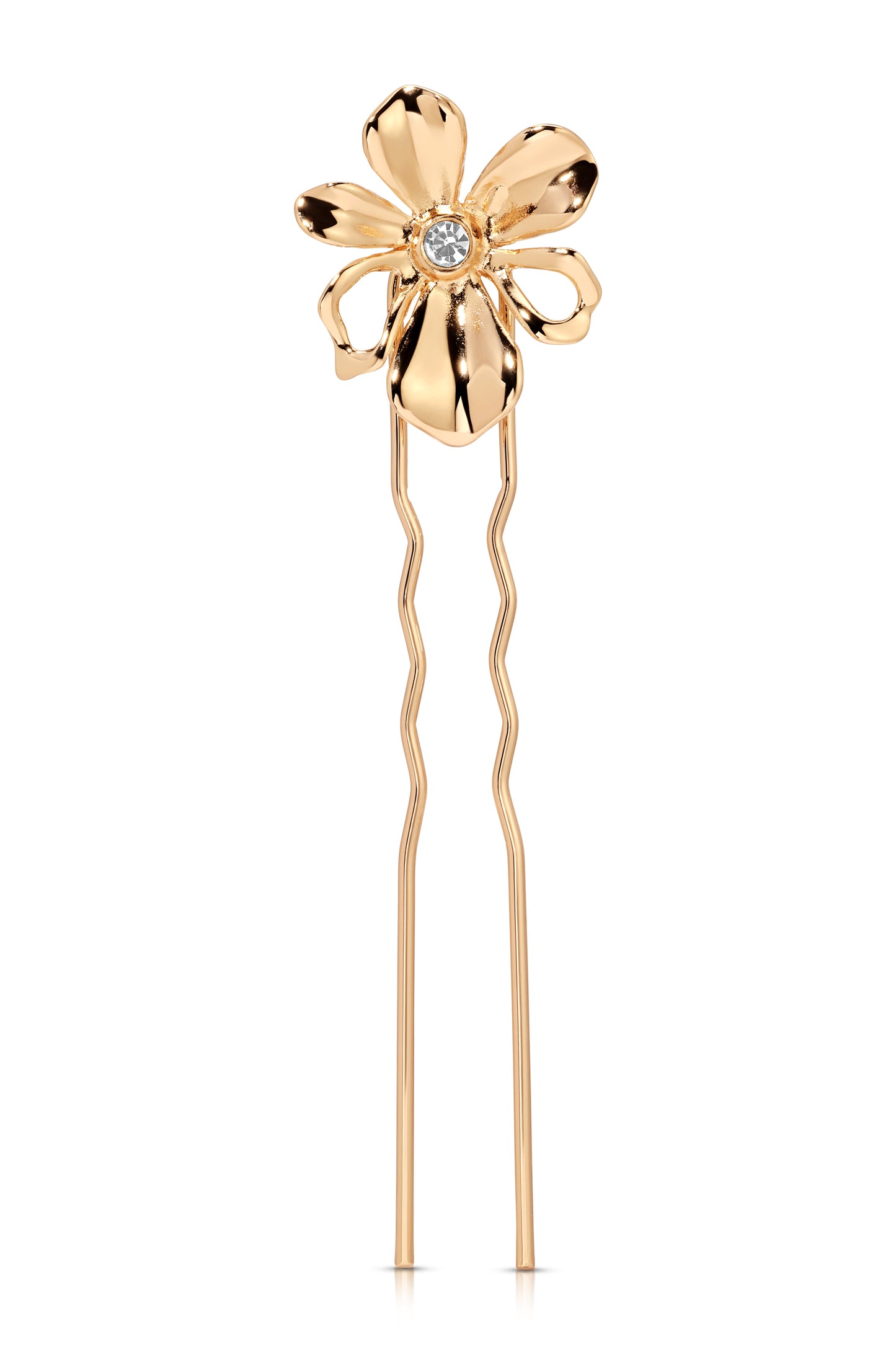 Petals Hair Pin Clear Crystal with Gold Tone