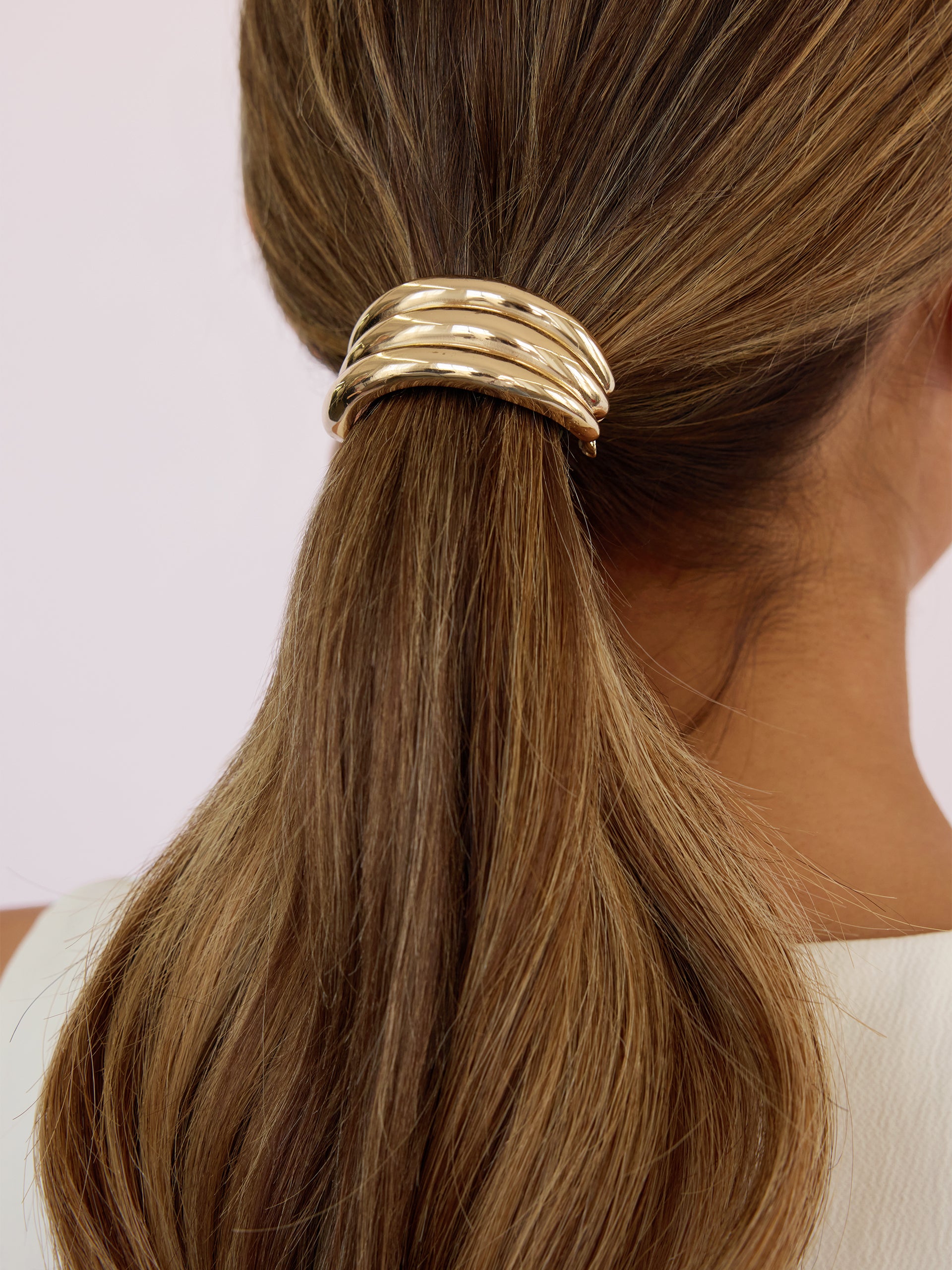 Modern Rows Hair Tie Gold Tone with Black Elastic model