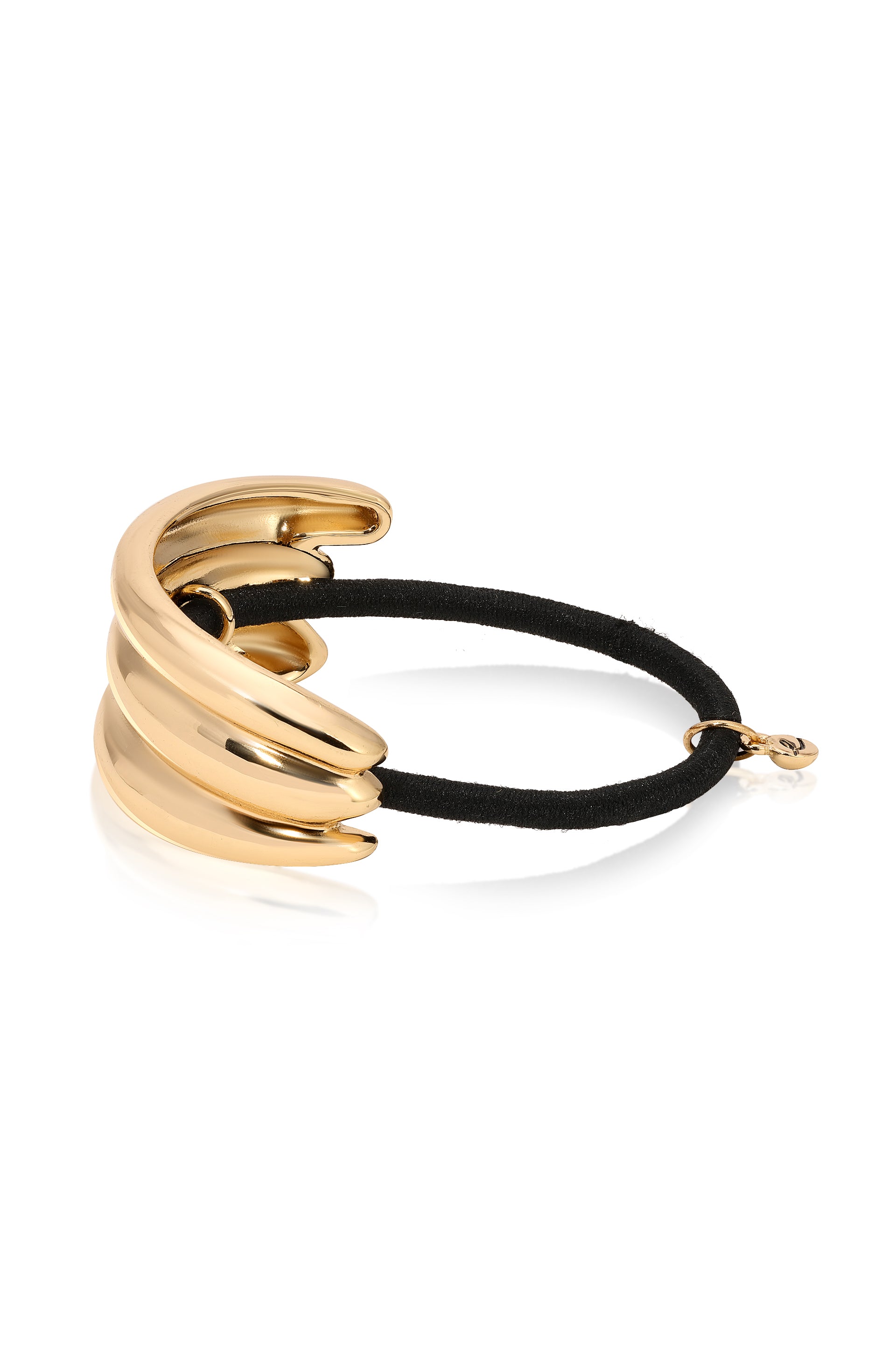 Modern Rows Hair Tie Gold Tone with Black Elastic 3