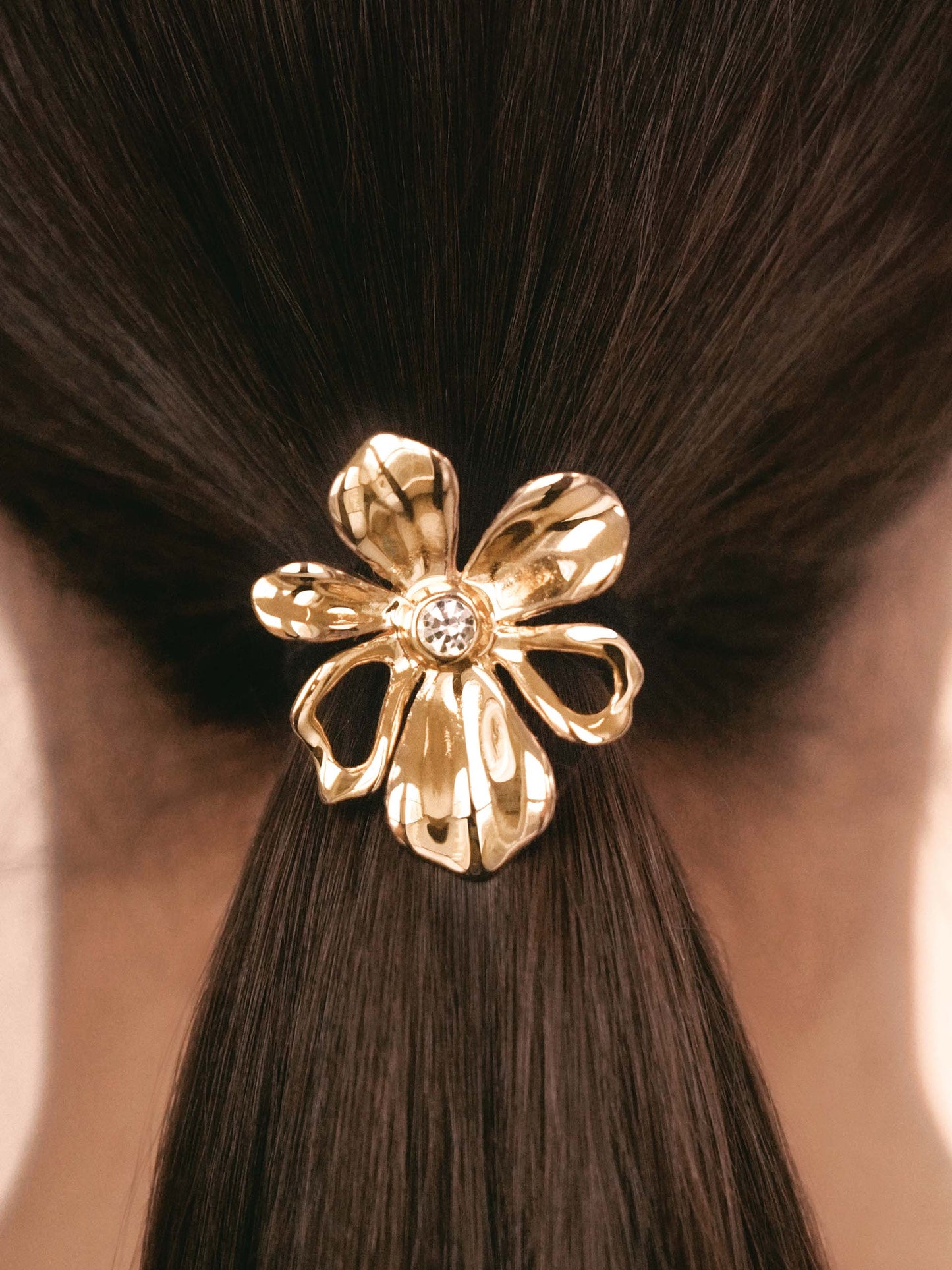 Petals Hair Tie Gold Tone with Black Elastic model