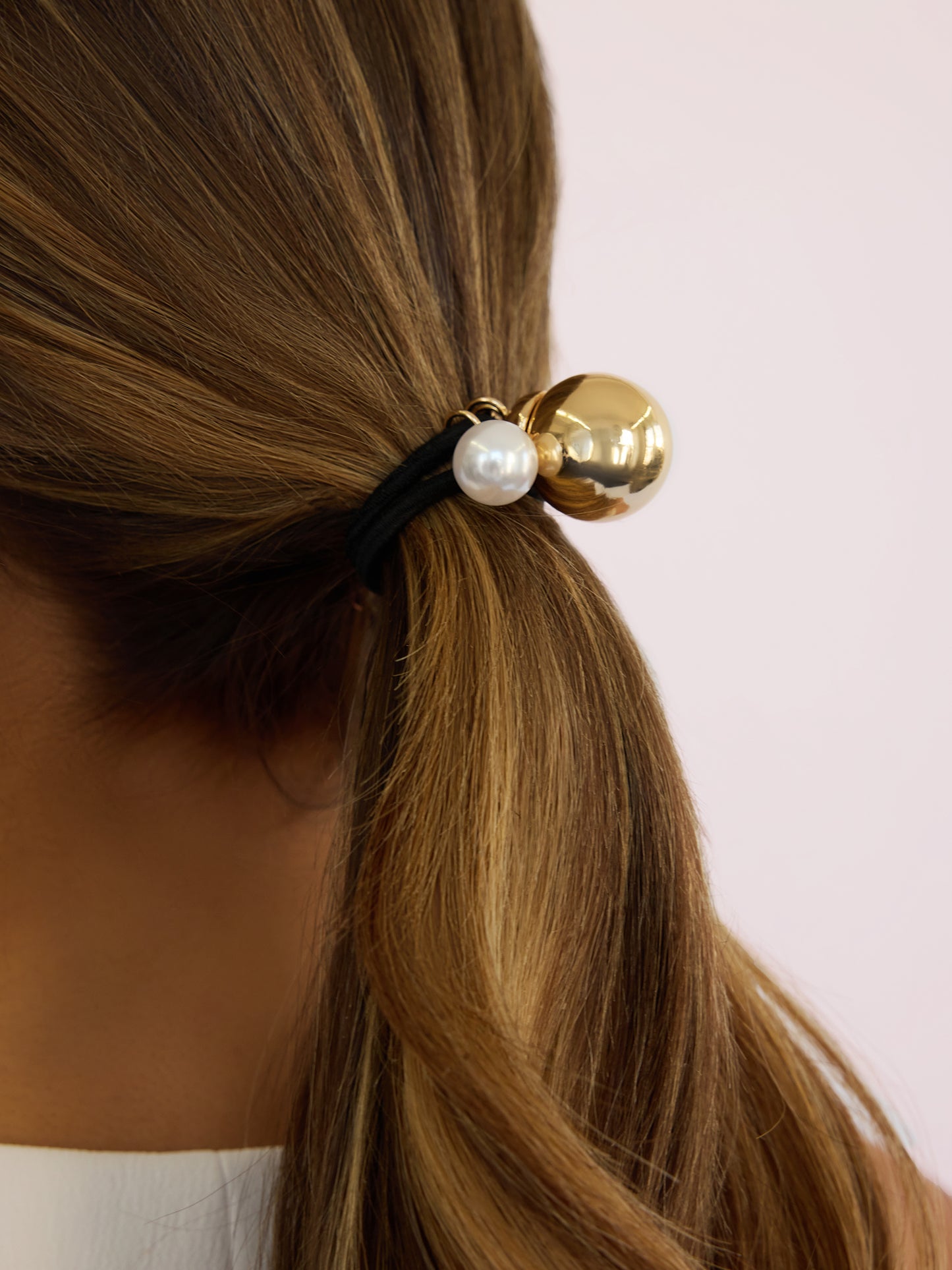 Bauble Hair Tie Gold Tone with Black Elastic model 4