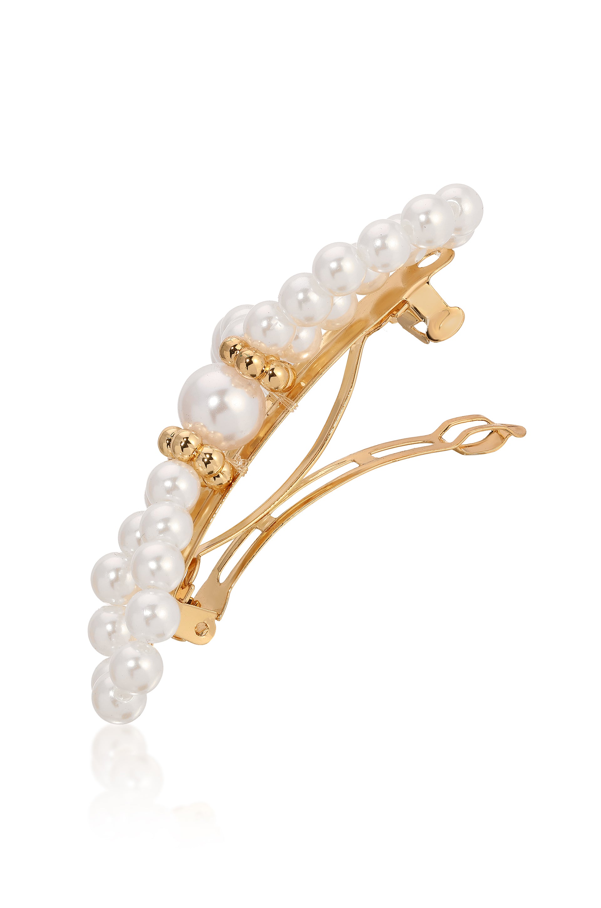 Aurora Pearl Bow Barrette Pearl with Gold Tone 2