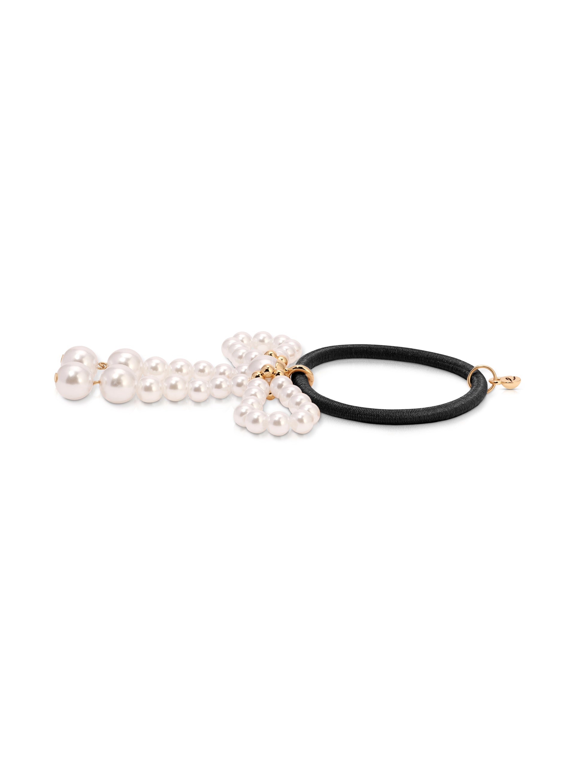 Aurora Pearl Bow Hair Tie Gold Tone with Black Elastic 2
