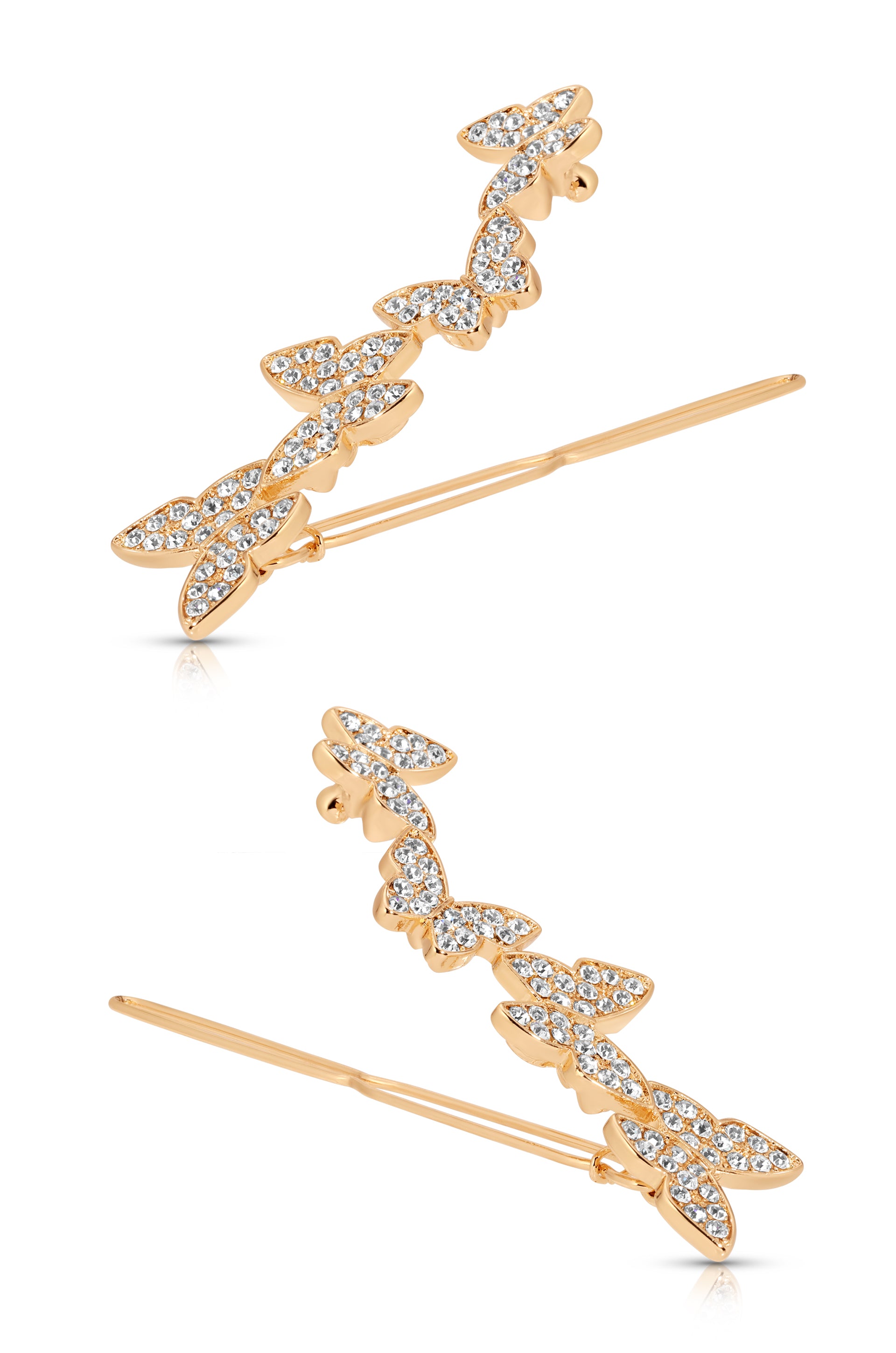 Butterfly Whimsy Barrette Set Clear Crystal with Gold Tone 2
