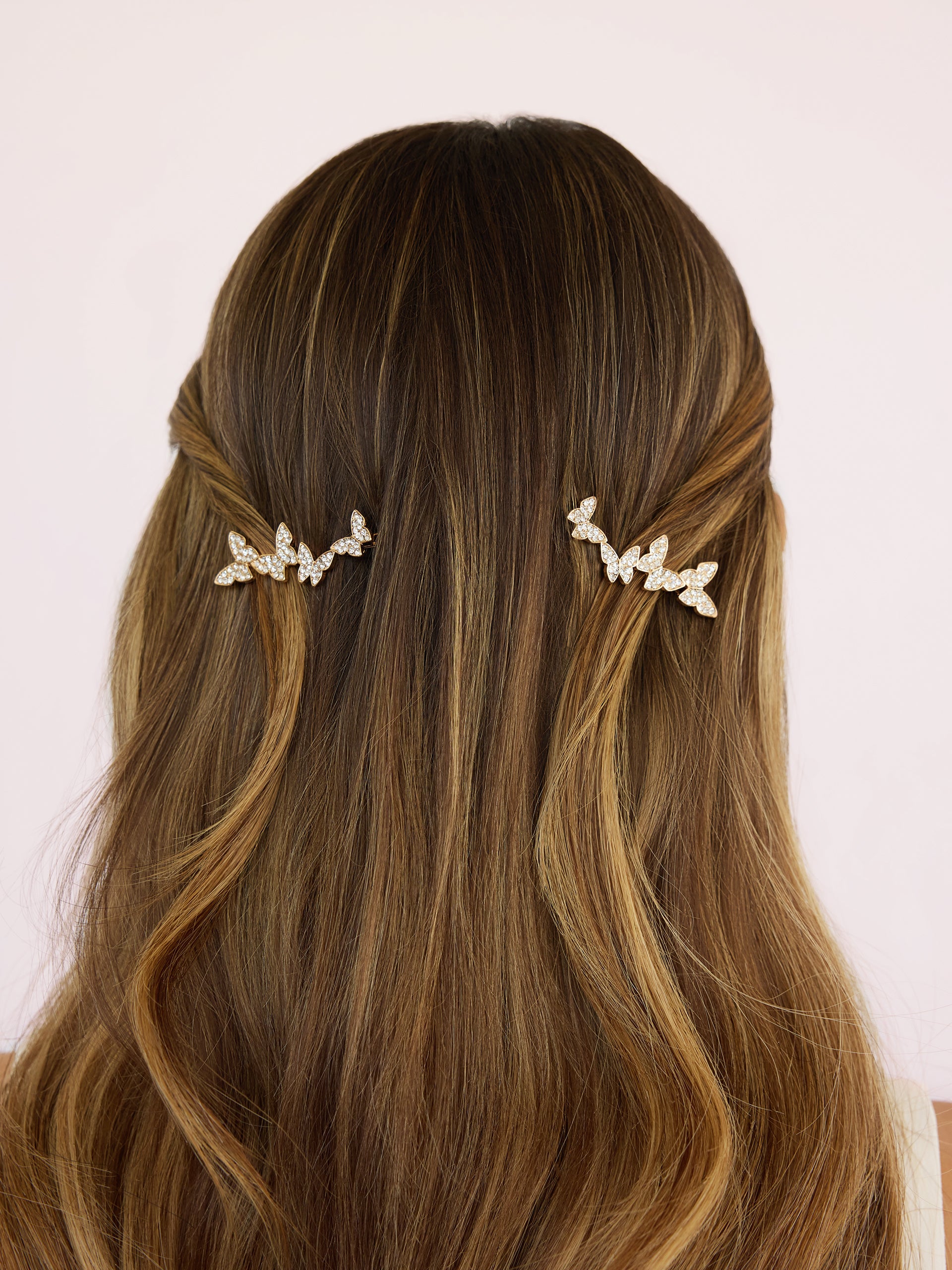 Butterfly Whimsy Barrette Set Clear Crystal with Gold Tone model 2