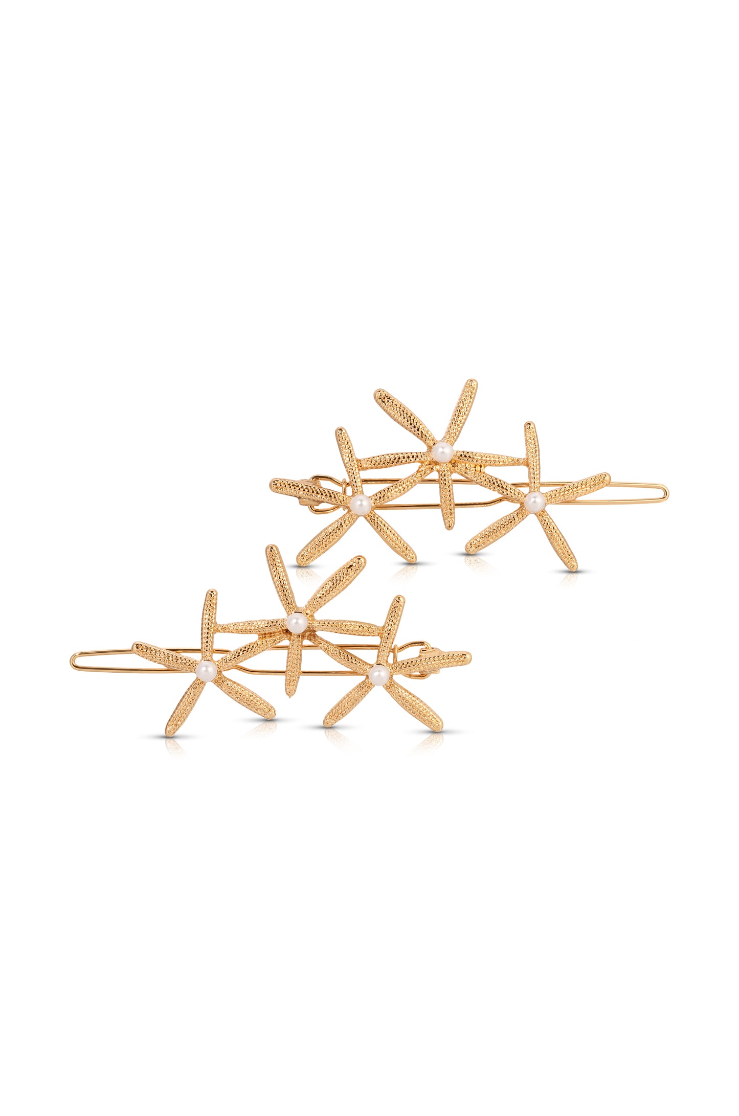 Starfish Cluster Barrette Set Pearl with Gold Tone