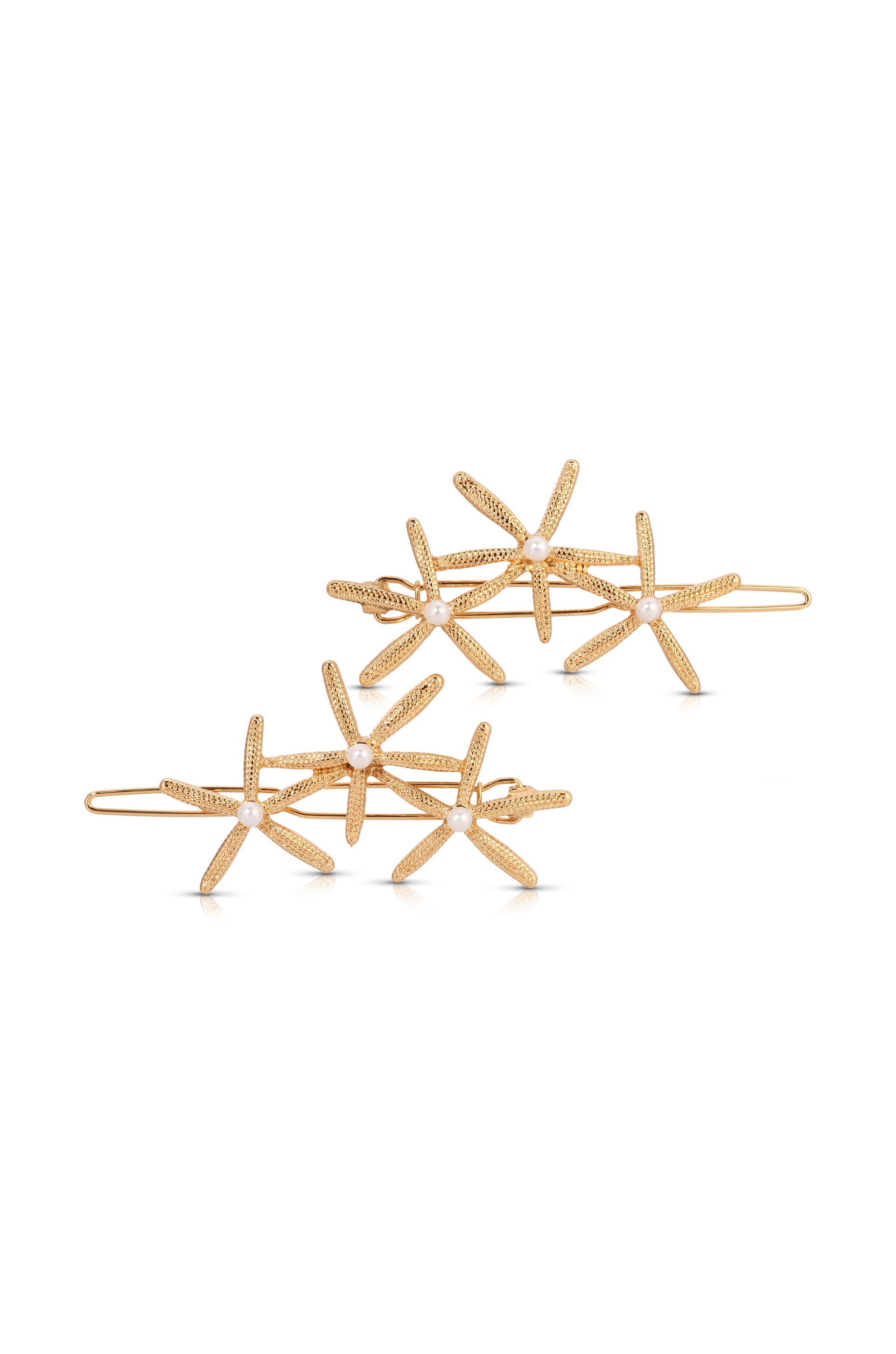 Starfish Cluster Barrette Set Pearl with Gold Tone