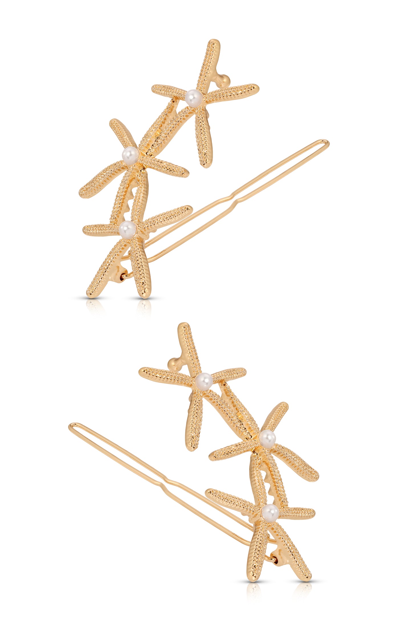 Starfish Cluster Barrette Set Pearl with Gold Tone 2