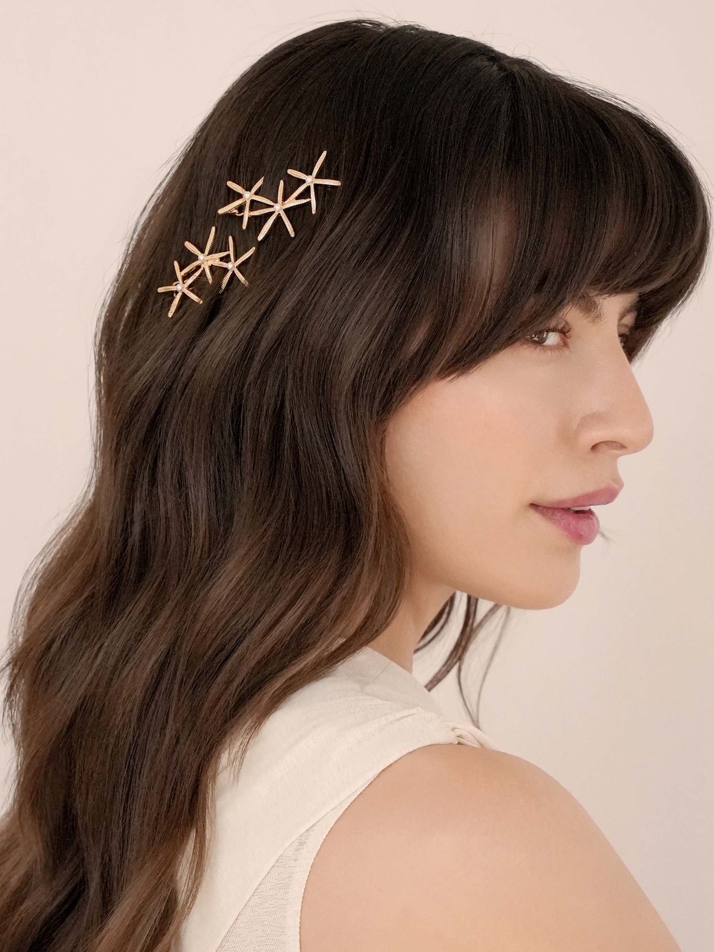Starfish Cluster Barrette Set Pearl with Gold Tone model 2