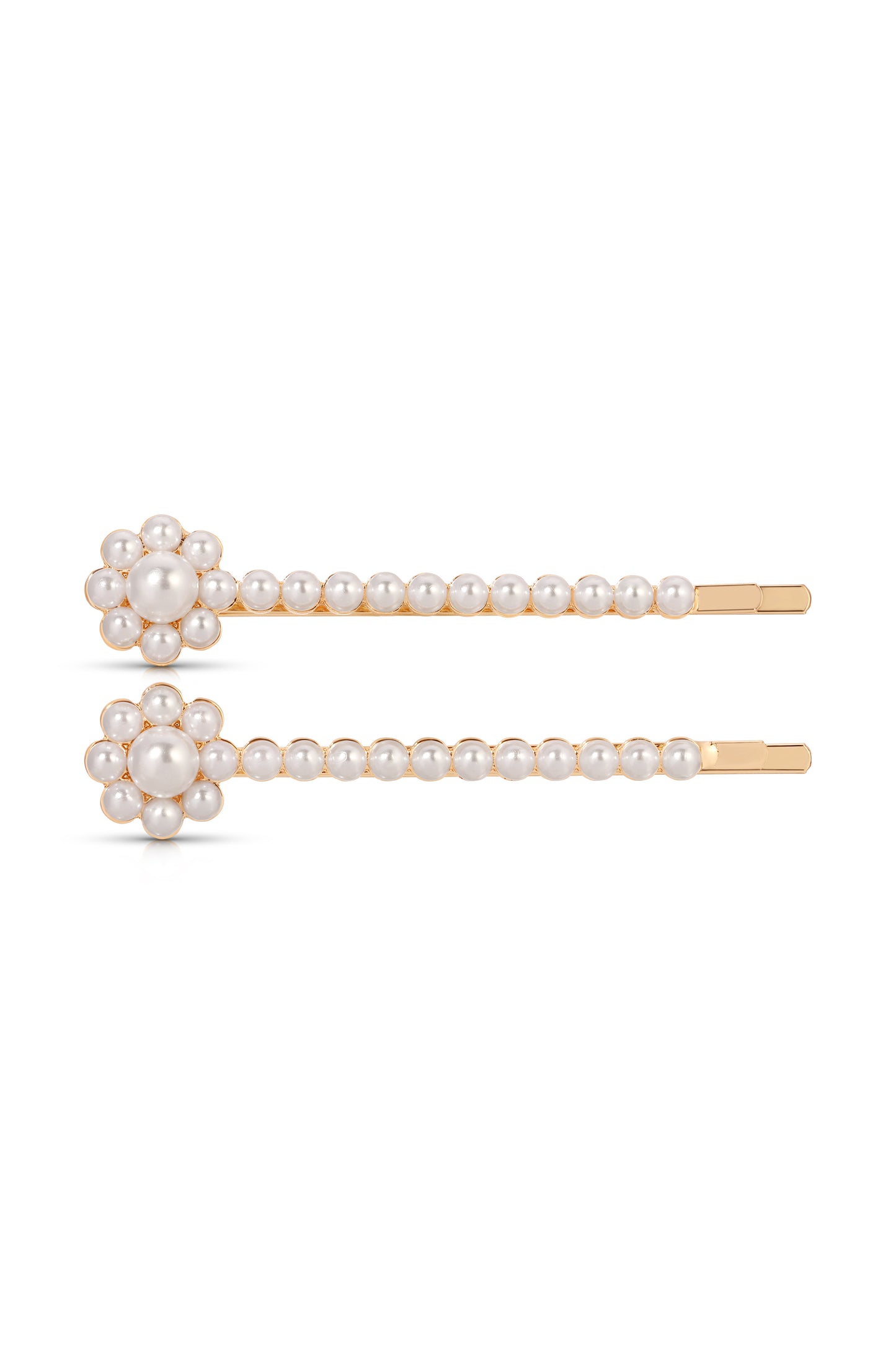 Pearl Flower Hair Pin Set Pearl with Gold Tone
