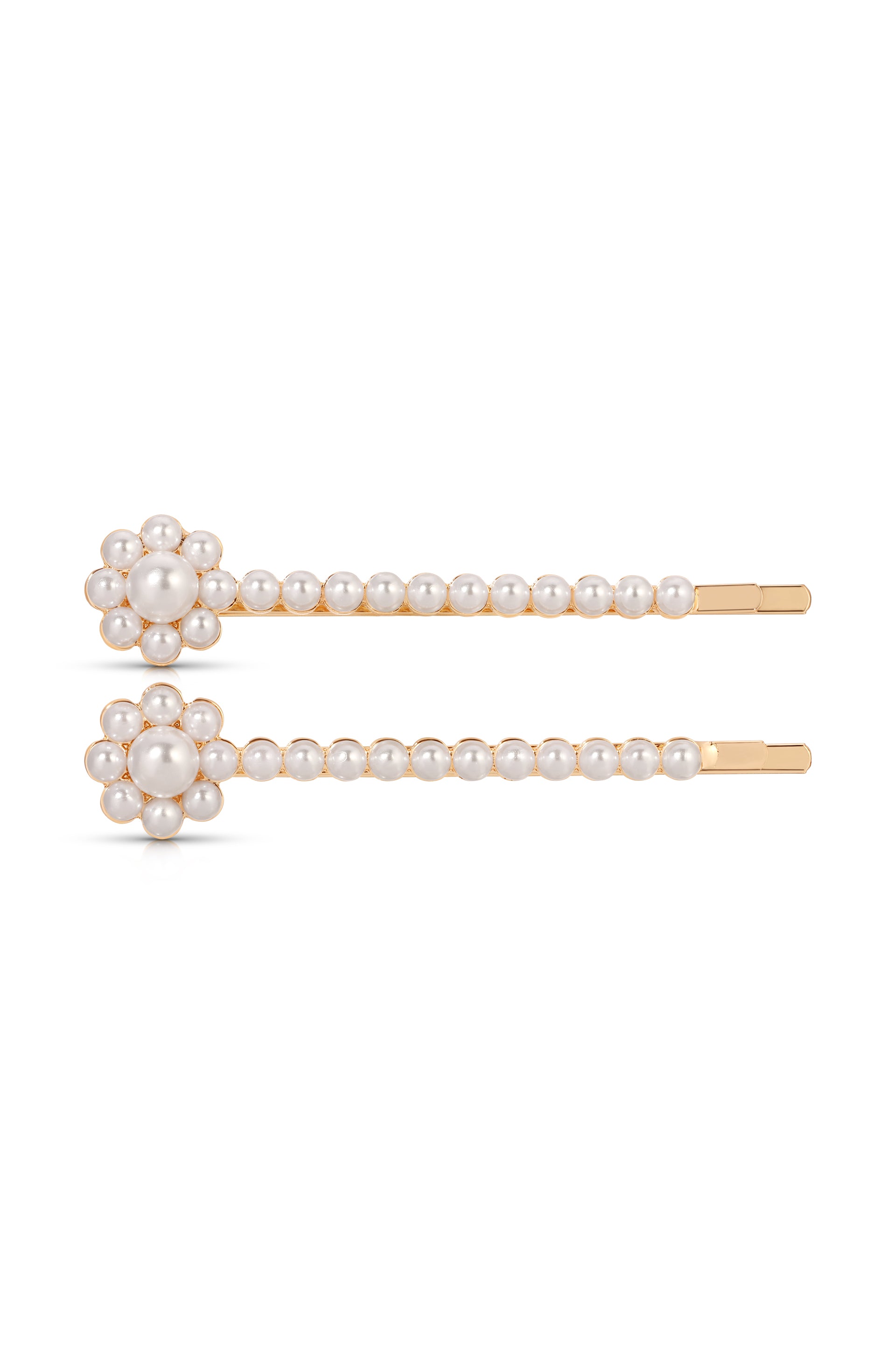Pearl Flower Hair Pin Set Pearl with Gold Tone