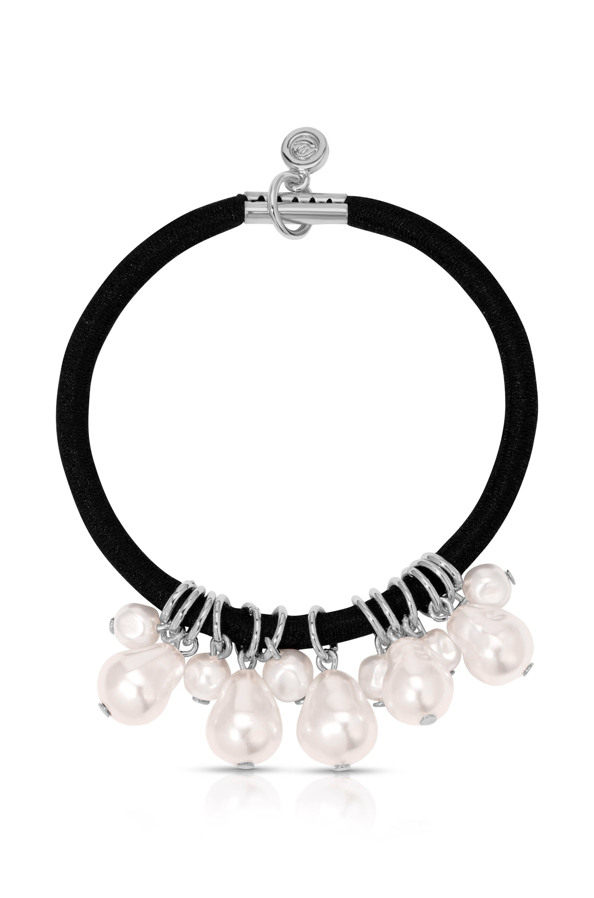 Pearl Charms Hair Tie Silver with Black Elastic 2