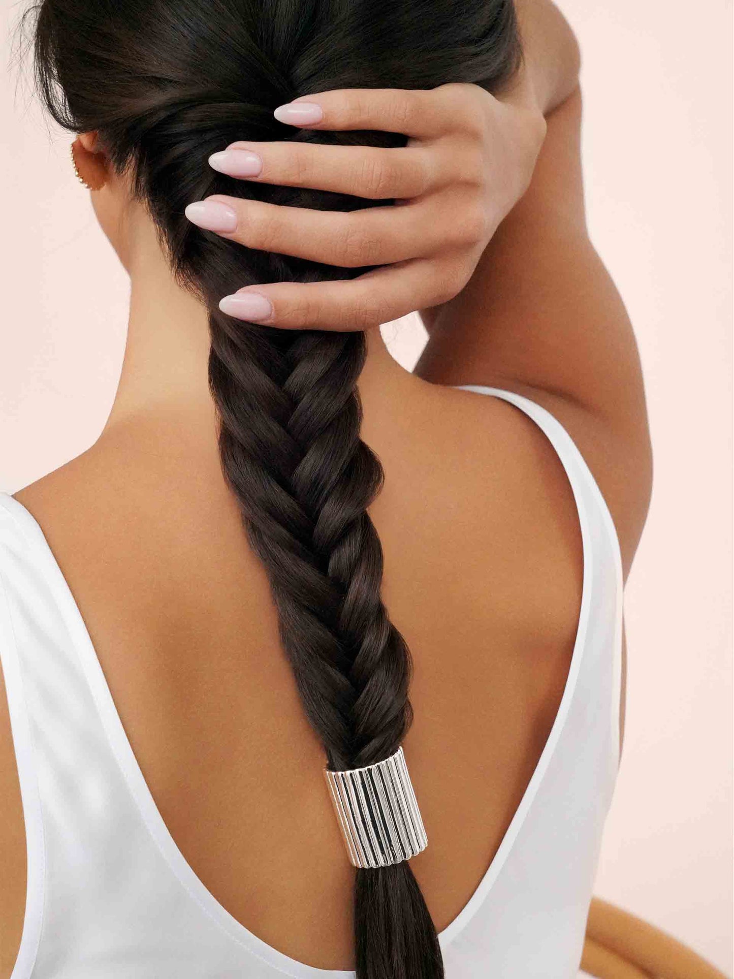 Ribbed Hair Cuff Silver Plated 3