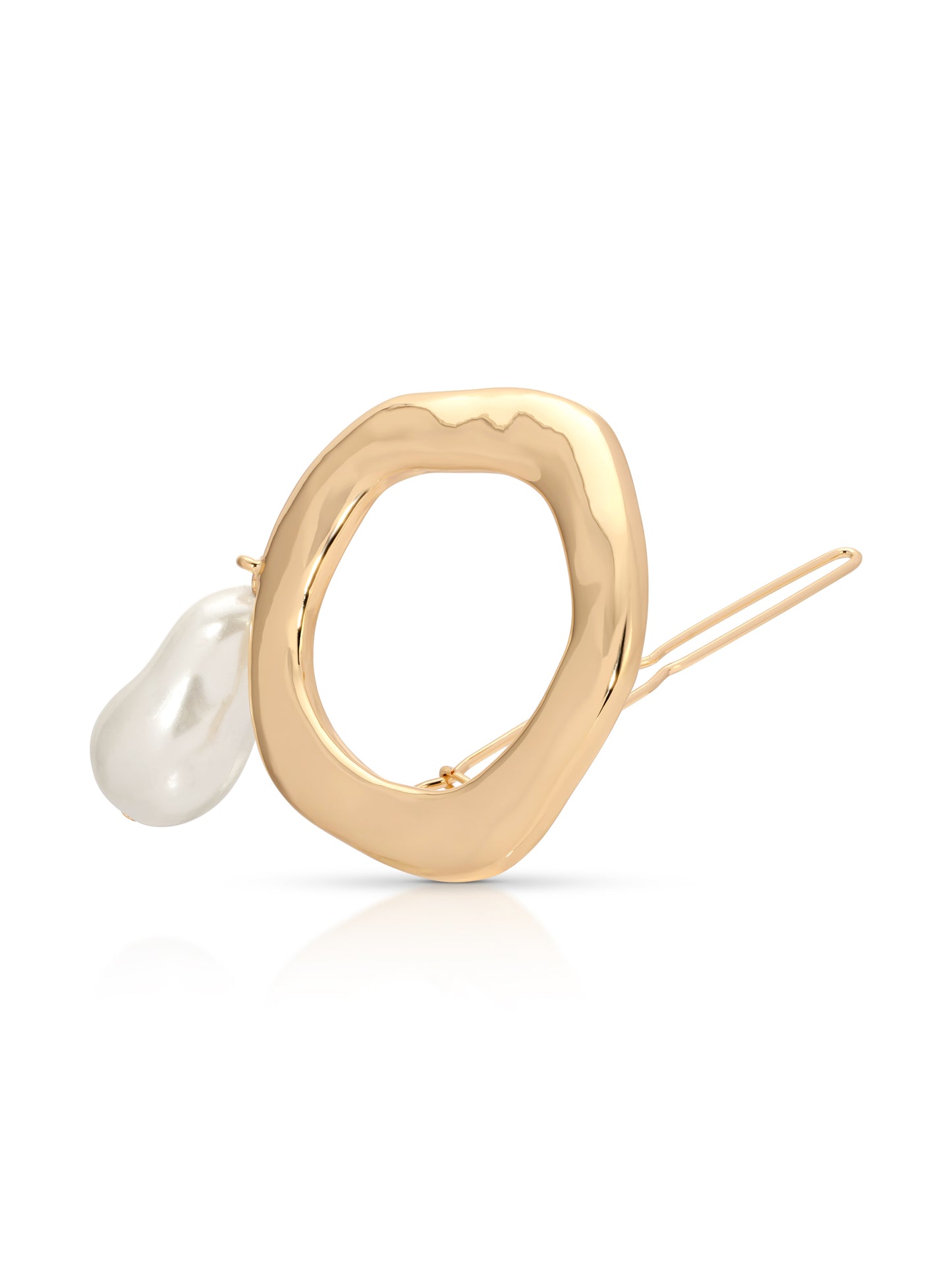 Open Circle Pearl Barrette Pearl with Gold Tone 2