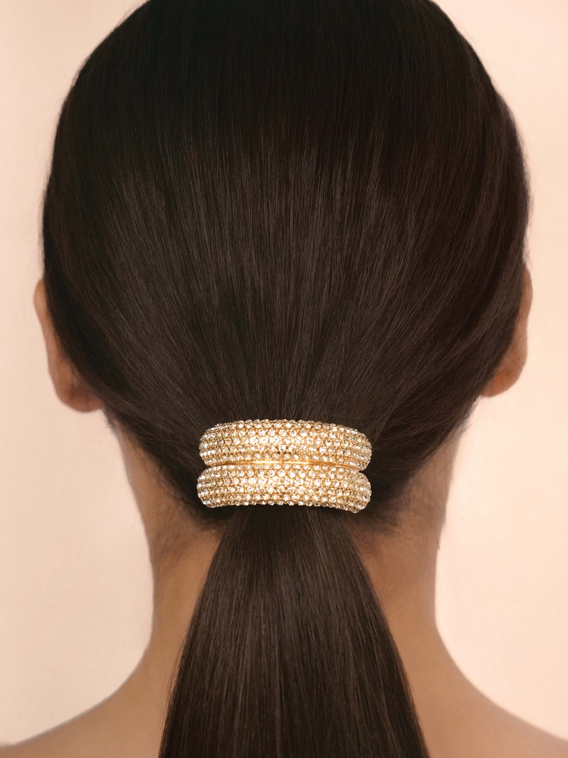 Crystal Sparkle Hair Tie Gold Tone with Black Elastic model