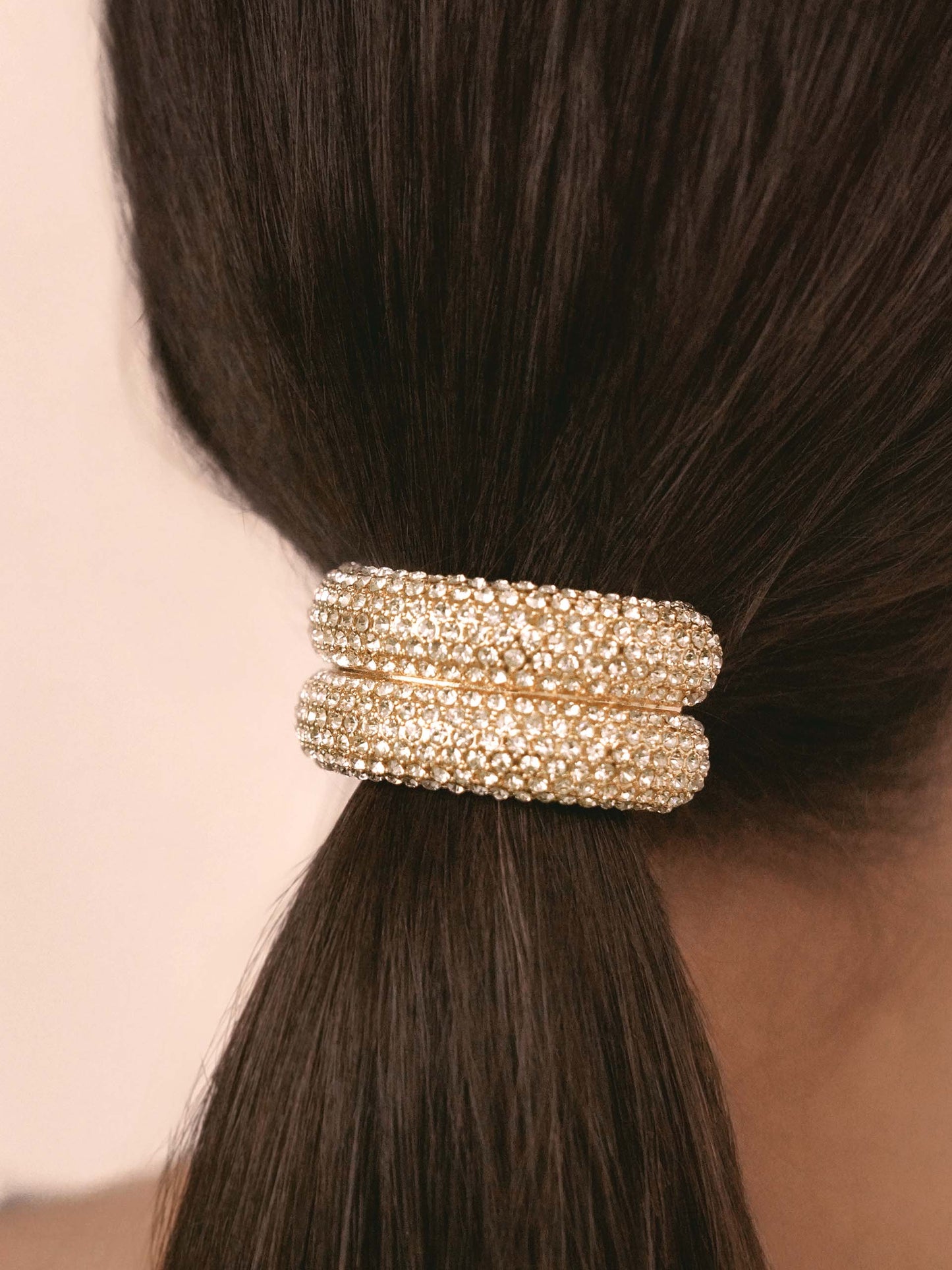 Crystal Sparkle Hair Tie Gold Tone with Black Elastic model 2
