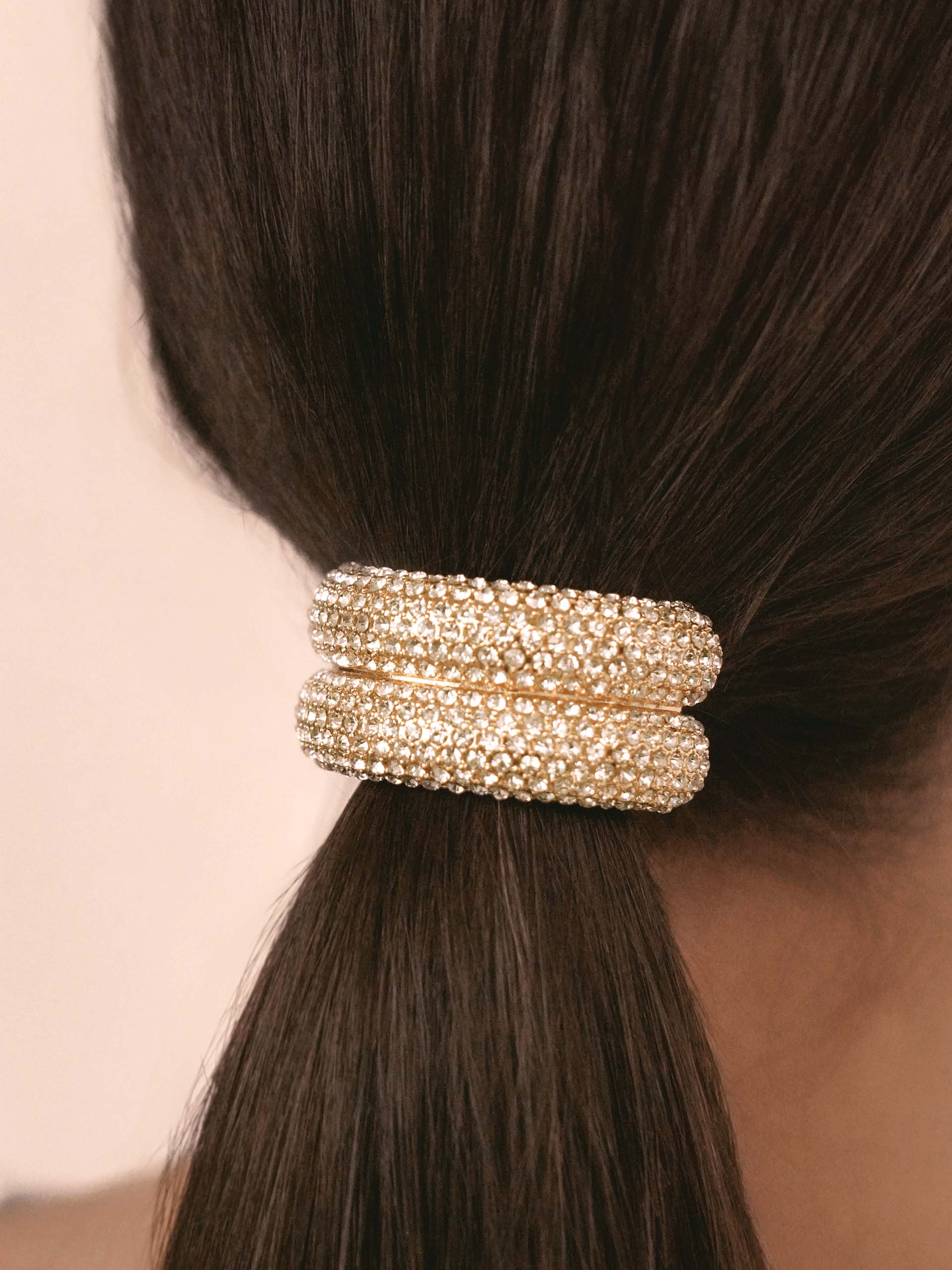Crystal Sparkle Hair Tie Gold Tone with Black Elastic model 2