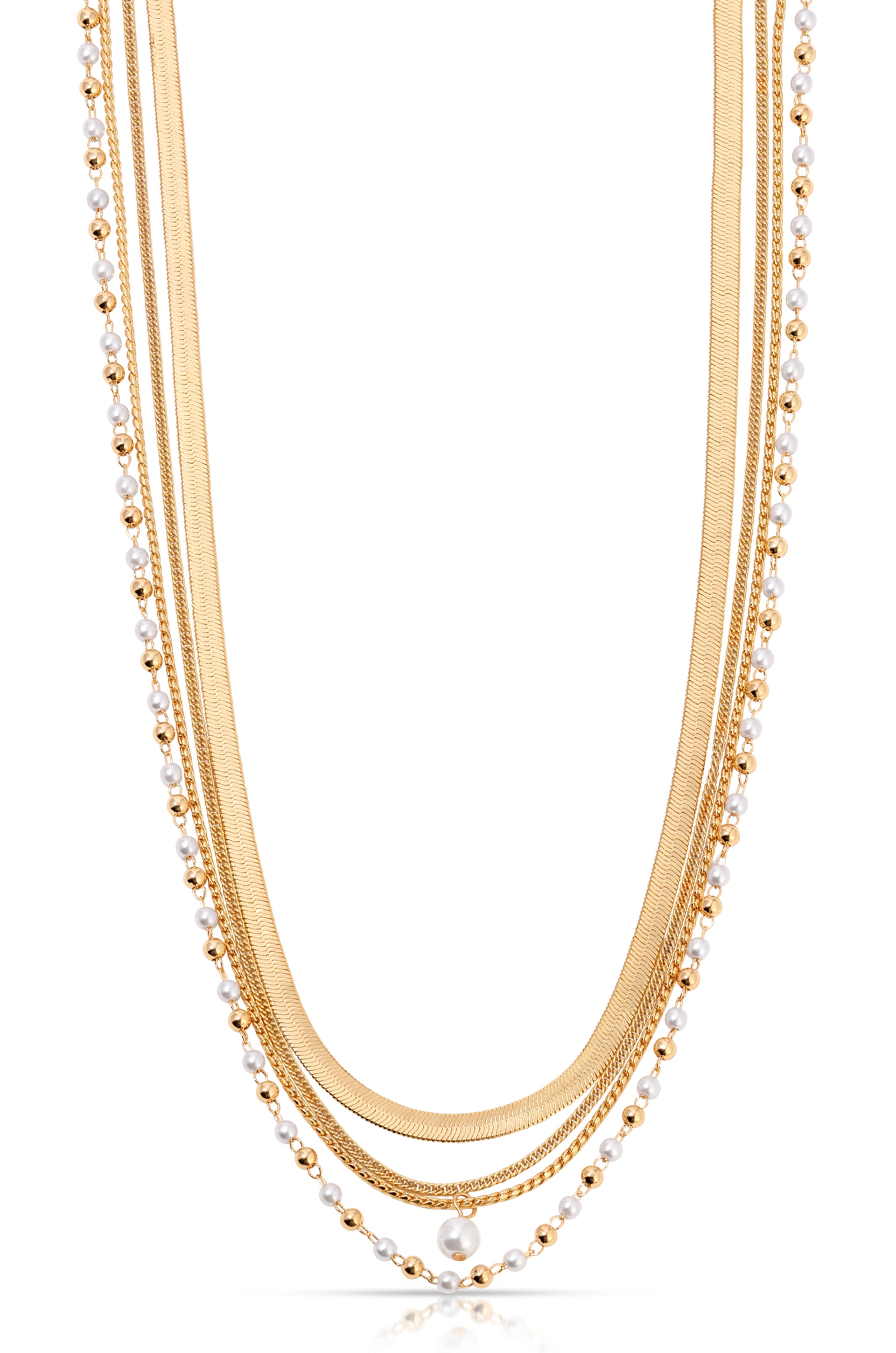All the Chains Pearl Layered Necklace Pearl with 18k Gold Plating