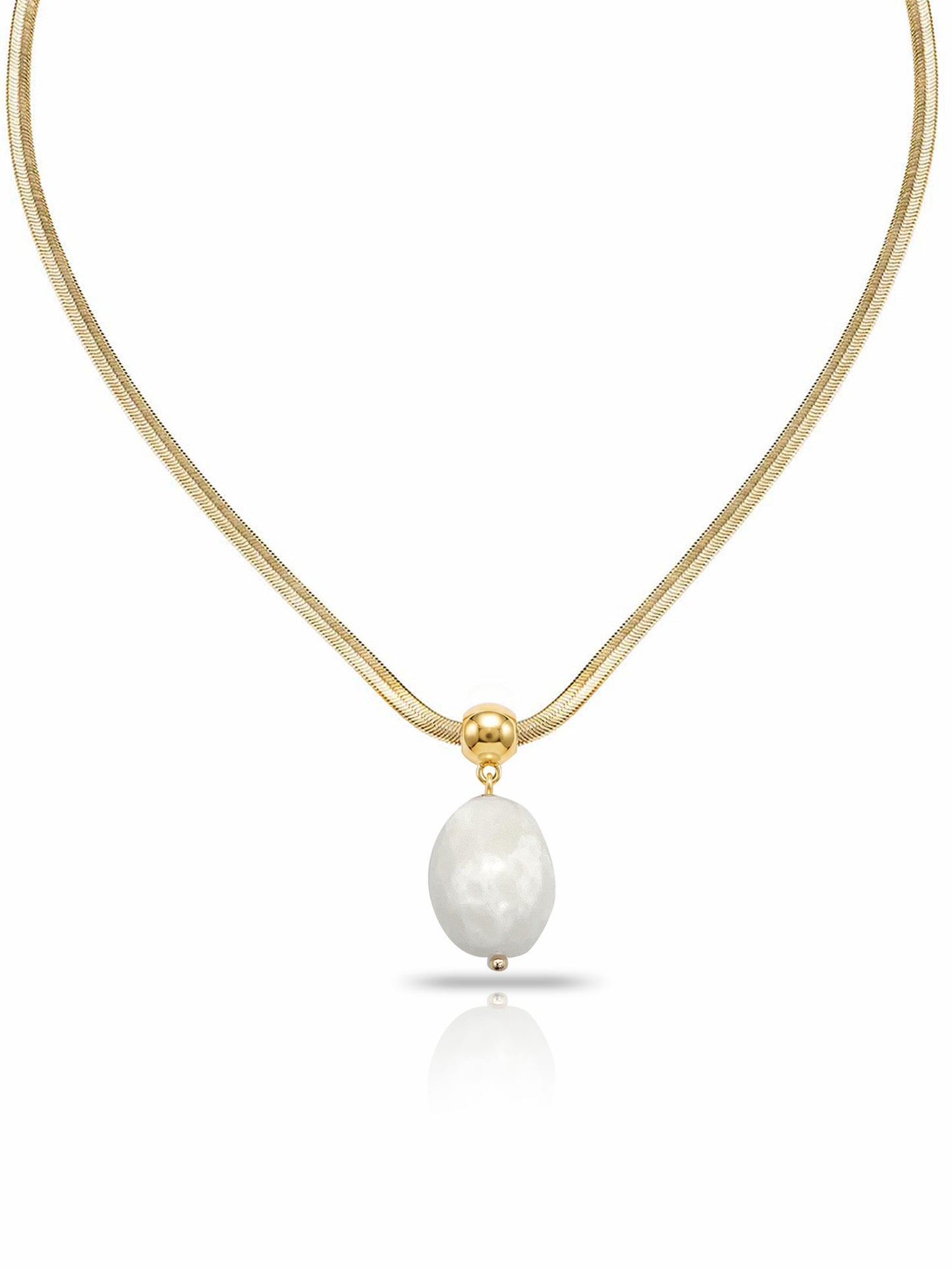 Bone Pendant Snake Chain Necklace Bone Stone with 18k Gold Plating 2