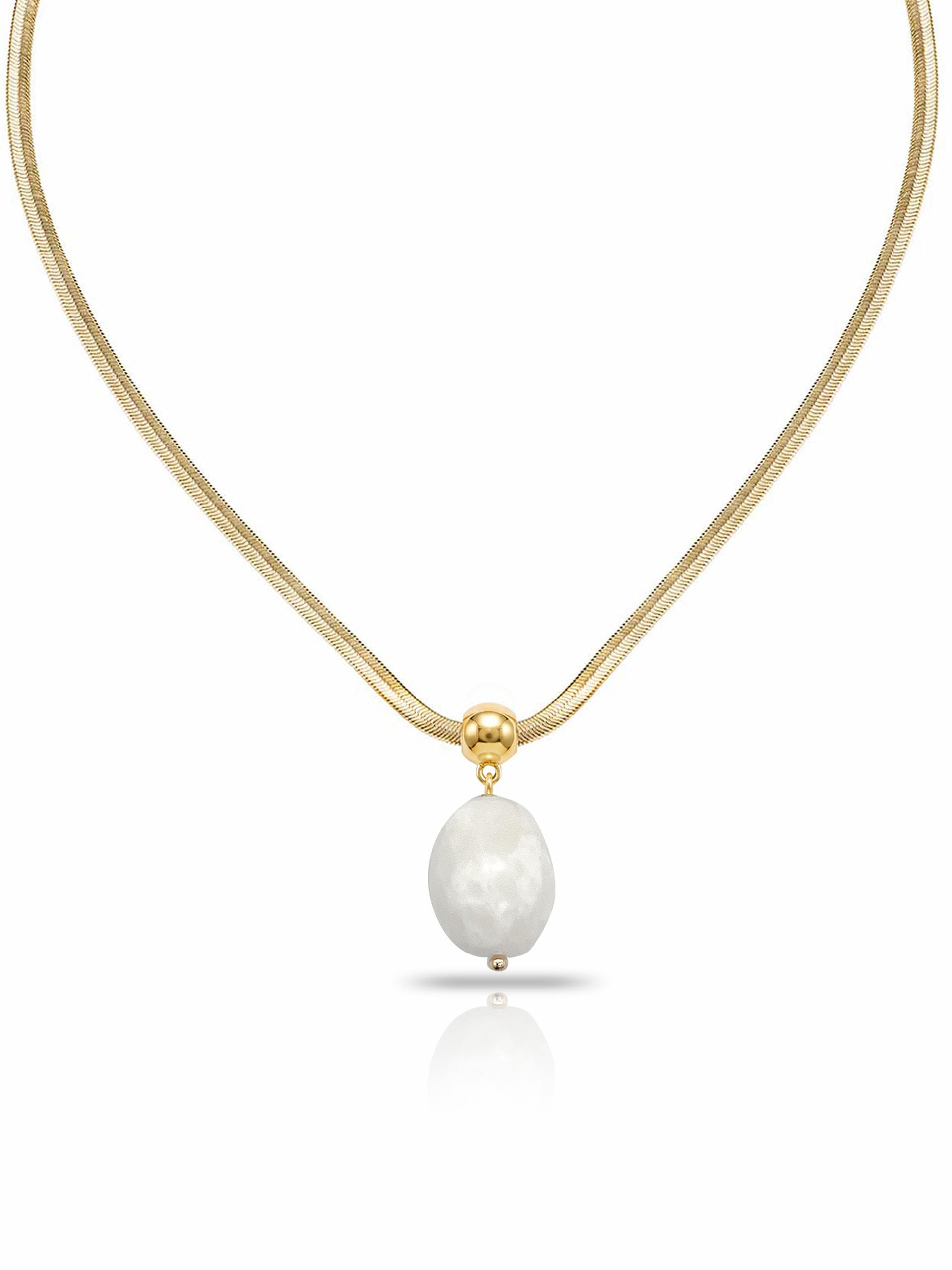 Bone Pendant Snake Chain Necklace Bone Stone with 18k Gold Plating 2