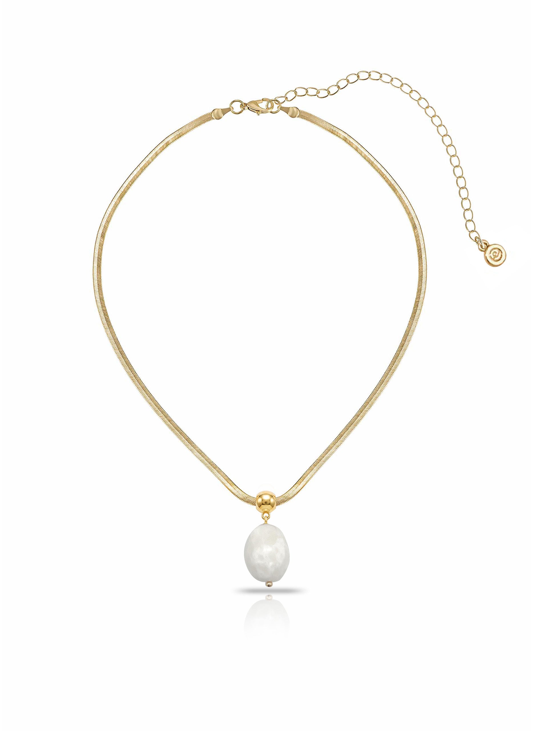Bone Pendant Snake Chain Necklace Bone Stone with 18k Gold Plating 1