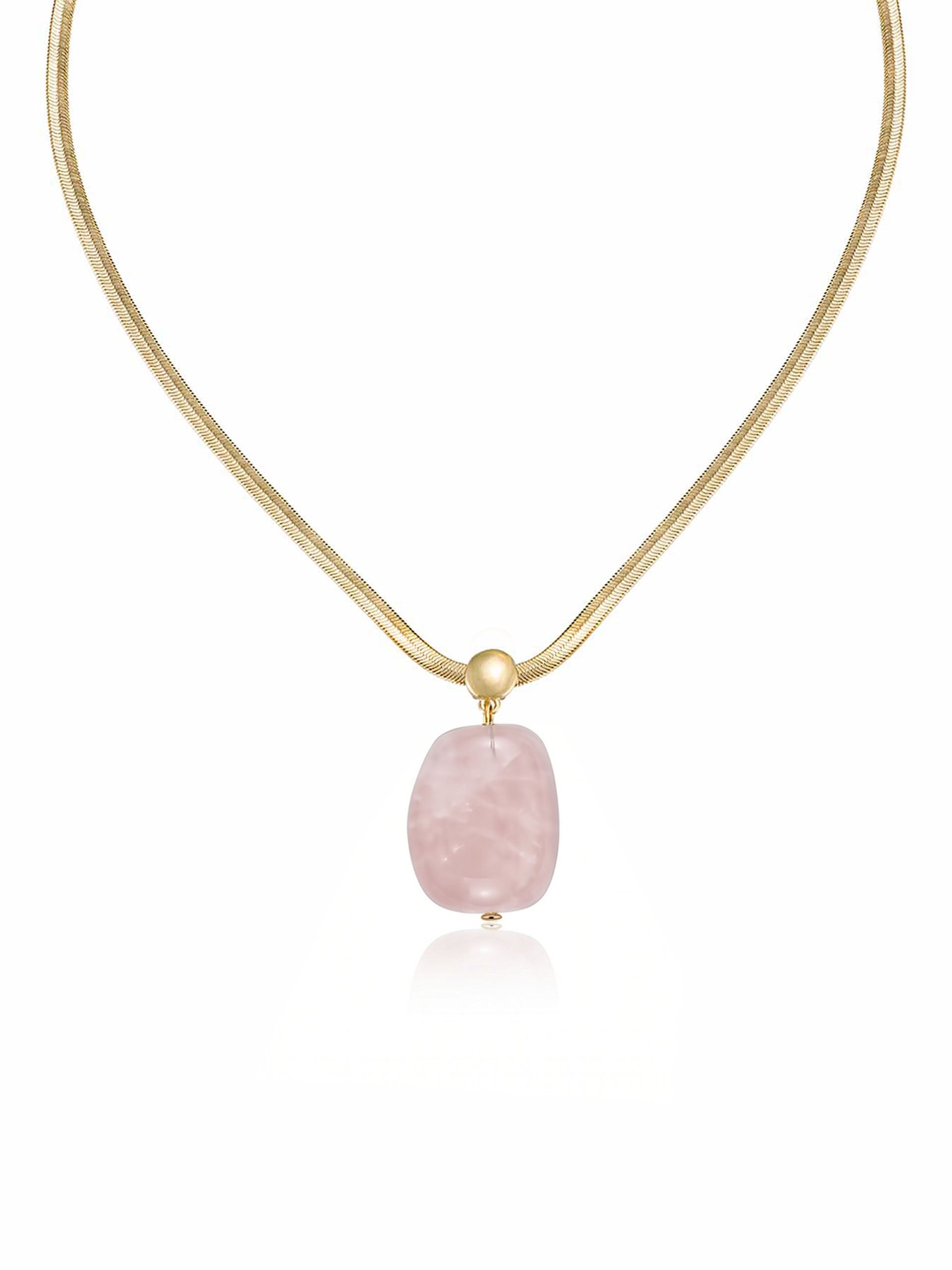 Rose Quartz Pendant Snake Chain Necklace