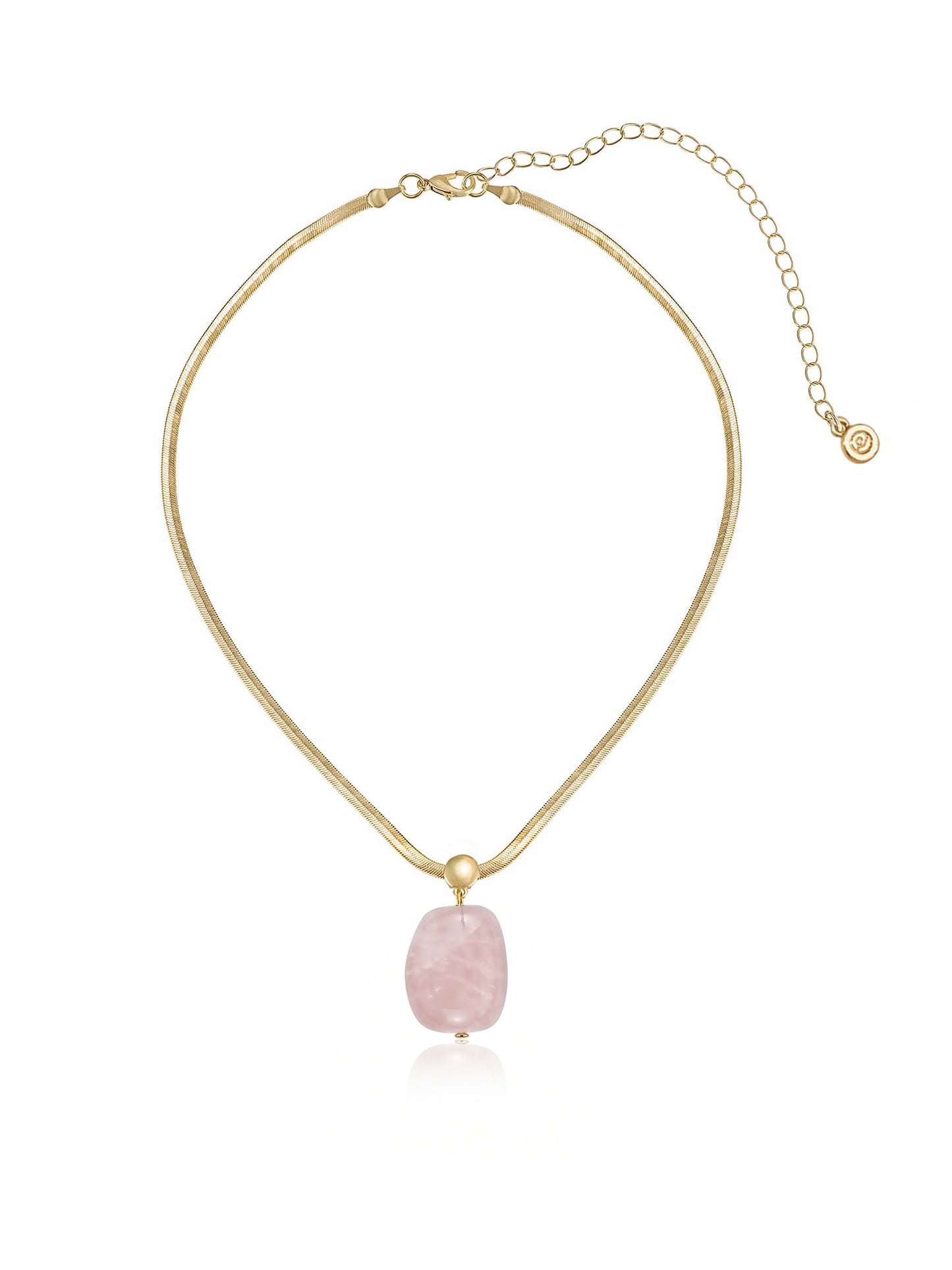 Rose Quartz Pendant Snake Chain Necklace