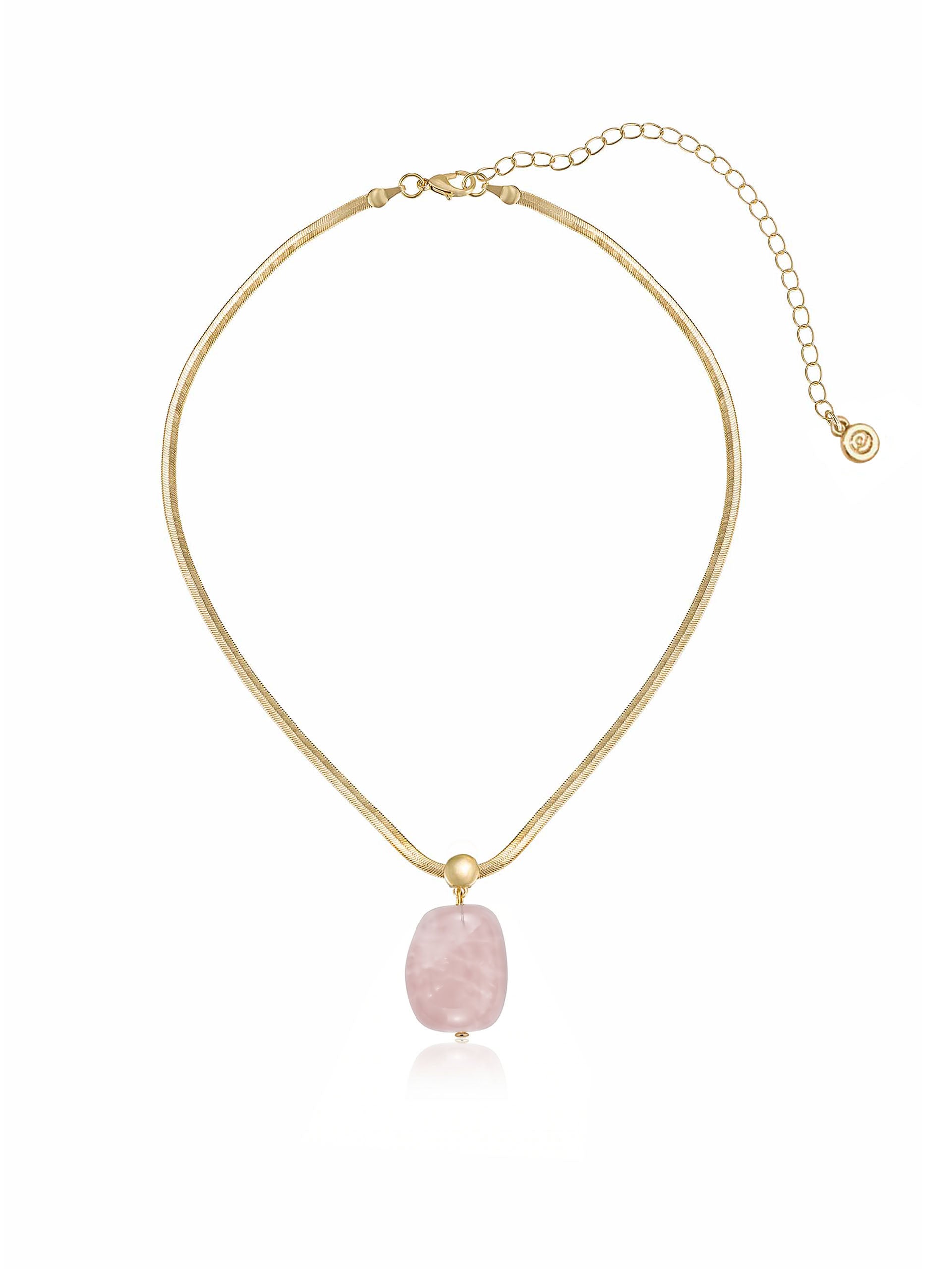 Rose Quartz Pendant Snake Chain Necklace