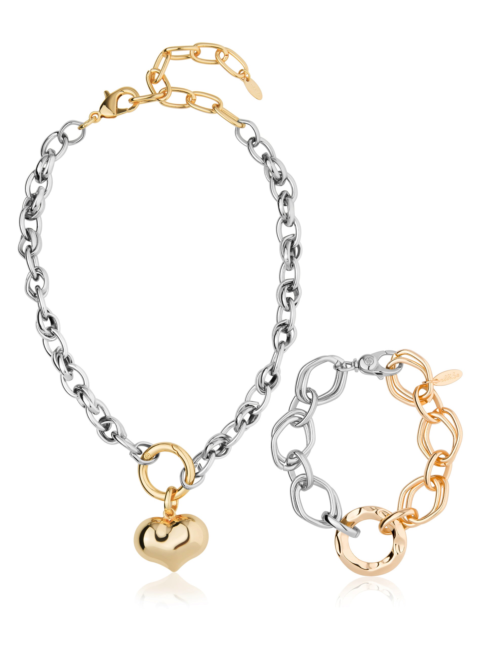 Mixed Metal Heart Bracelet Set